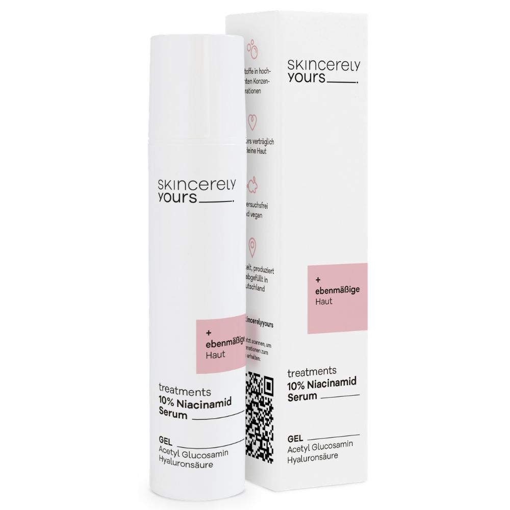 Skincerely Yours 10% Niacinamid Serum Flasche und Karton.