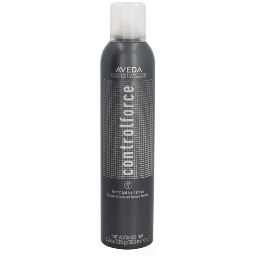 Aveda Control Force Haarspray, schwarze Dose mit weißem Deckel. Text: 'controlforce', 'firm hold hair spray'.