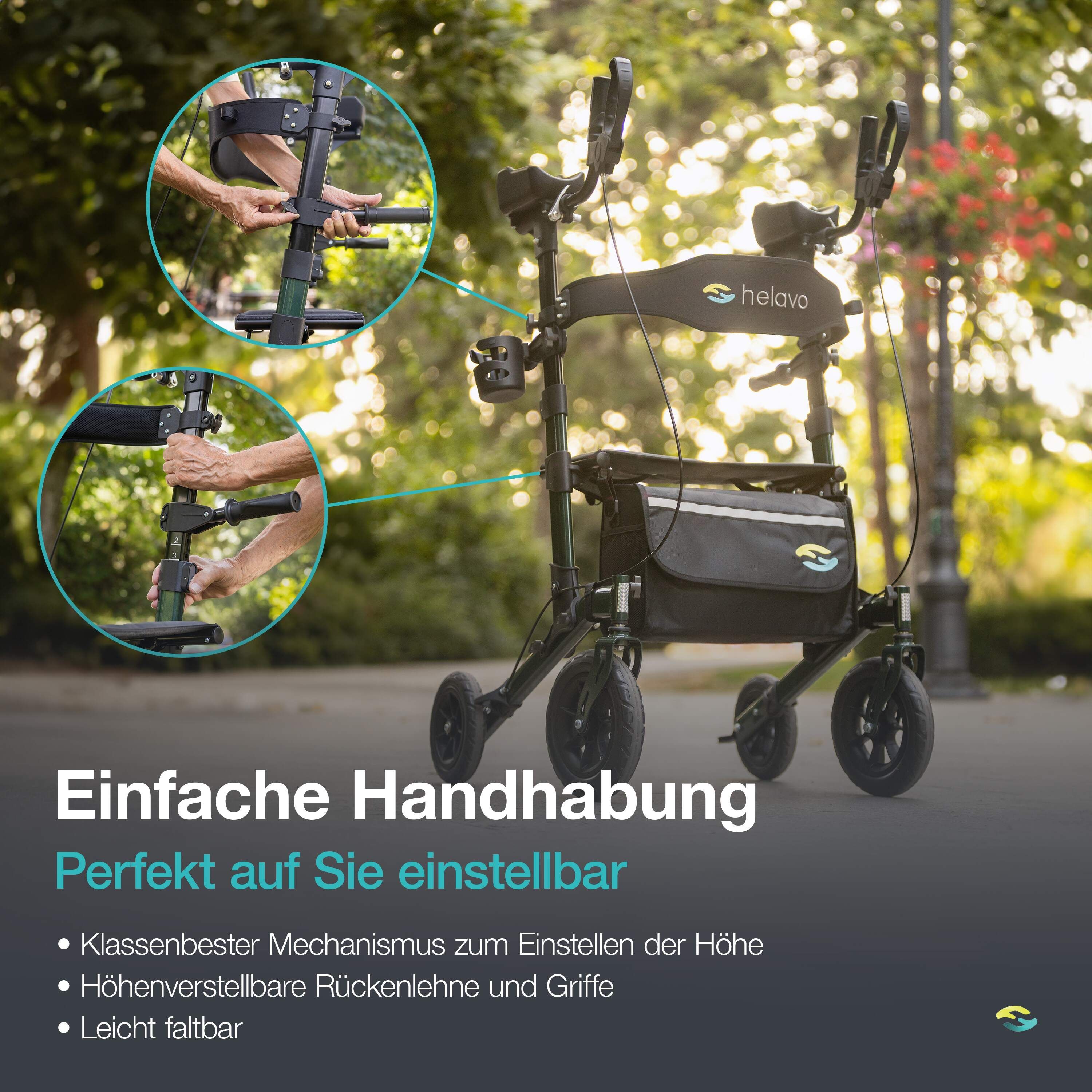 Helavo Outdoor Arthritis Rollator Stand Up Gehhilfe mit Unterarmstuetzen faltbar