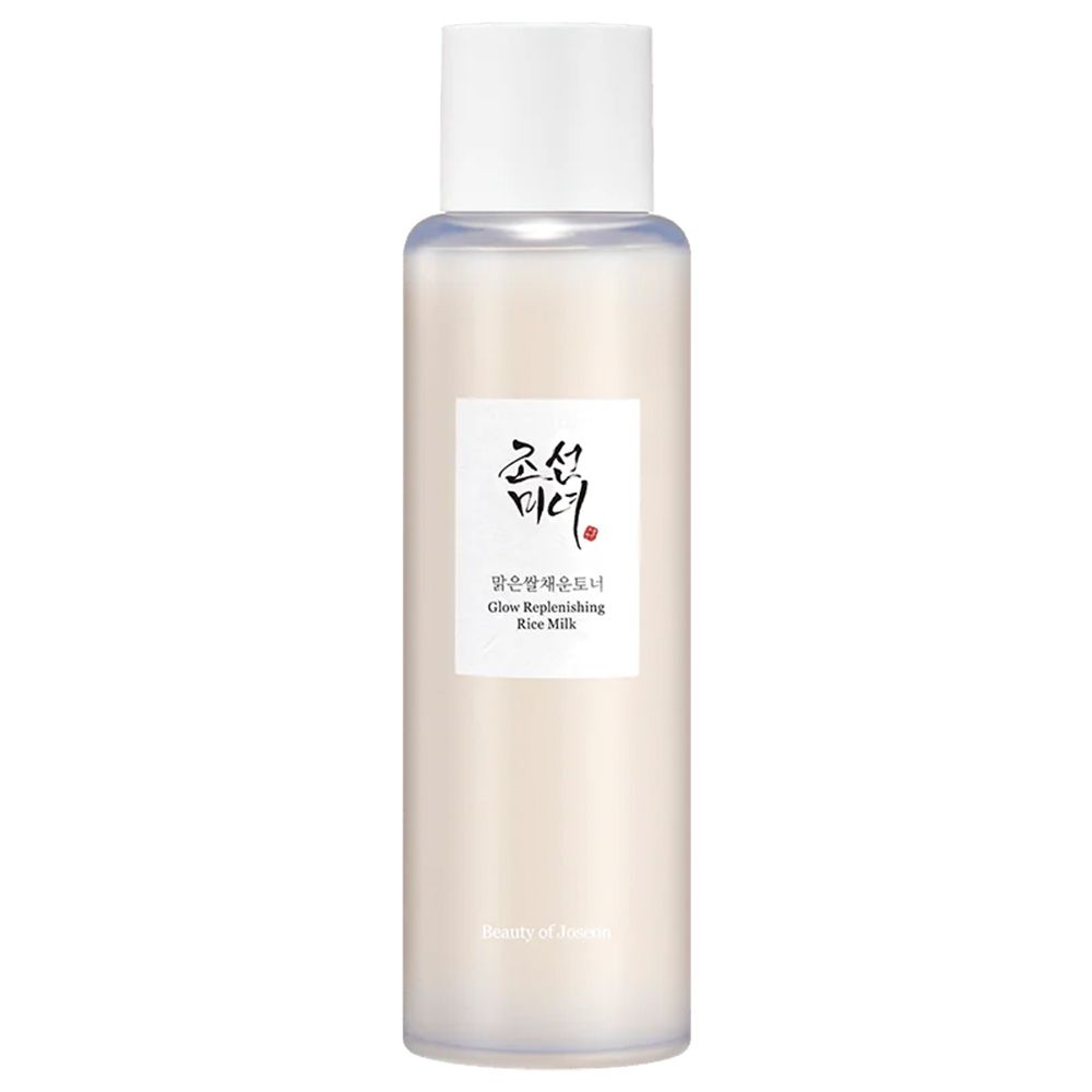 Flasche BEAUTY OF JOSEON Glow Replenishing Rice Milk mit weißem Verschluss und Etikett.