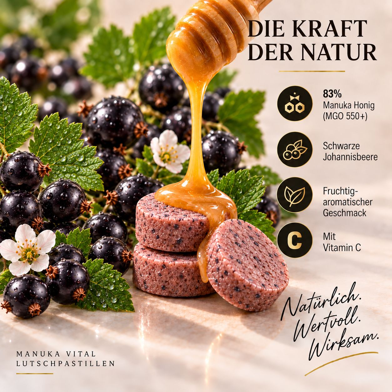 Manuka Vital Manuka Lutschpastillen MGO 550+ mit Schwarzer Johannisbeere & Vitamin C