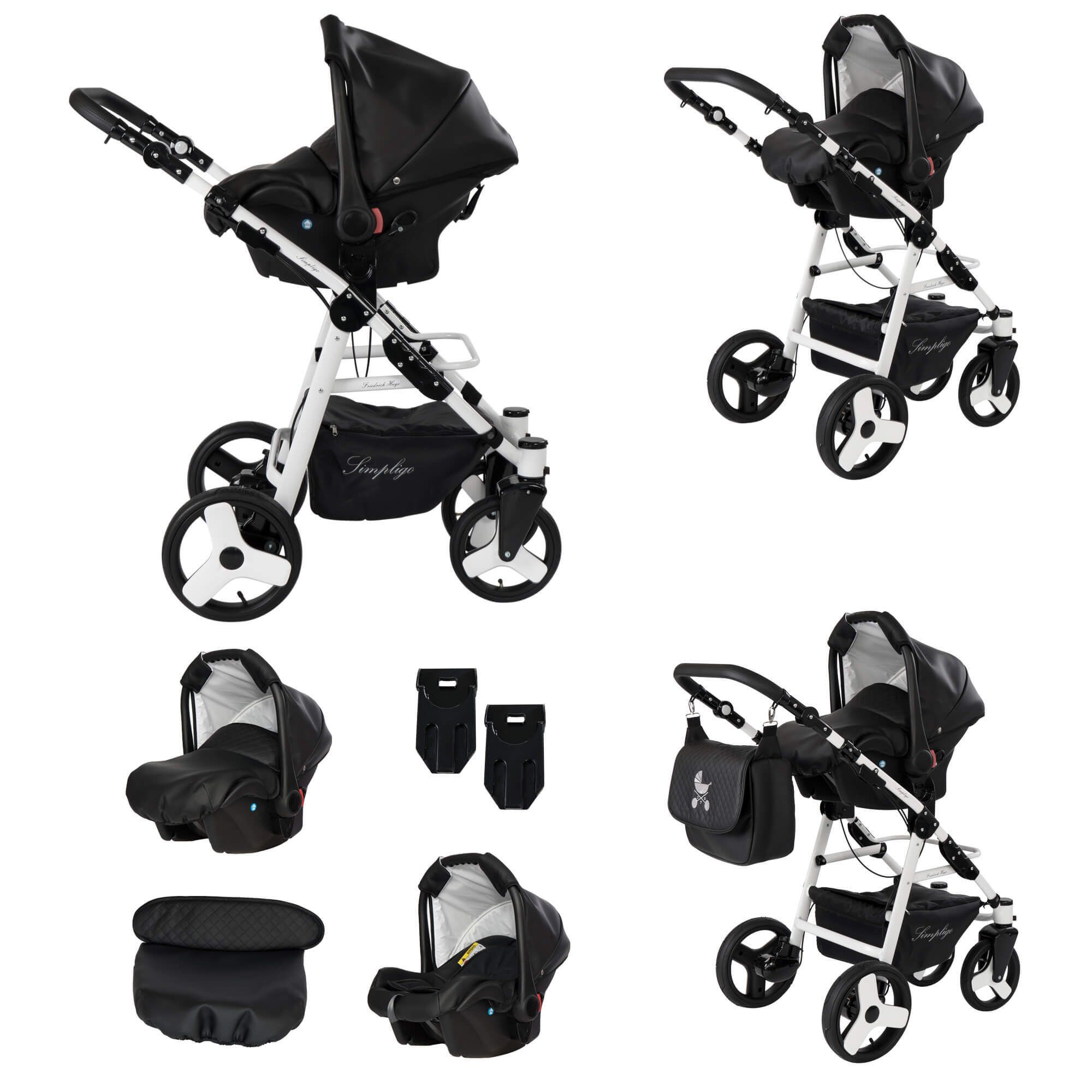 Friedrich Hugo Simpligo 4 in 1 Kinderwagen mit original Maxi Cosi, Schwarz (Kunstleder)