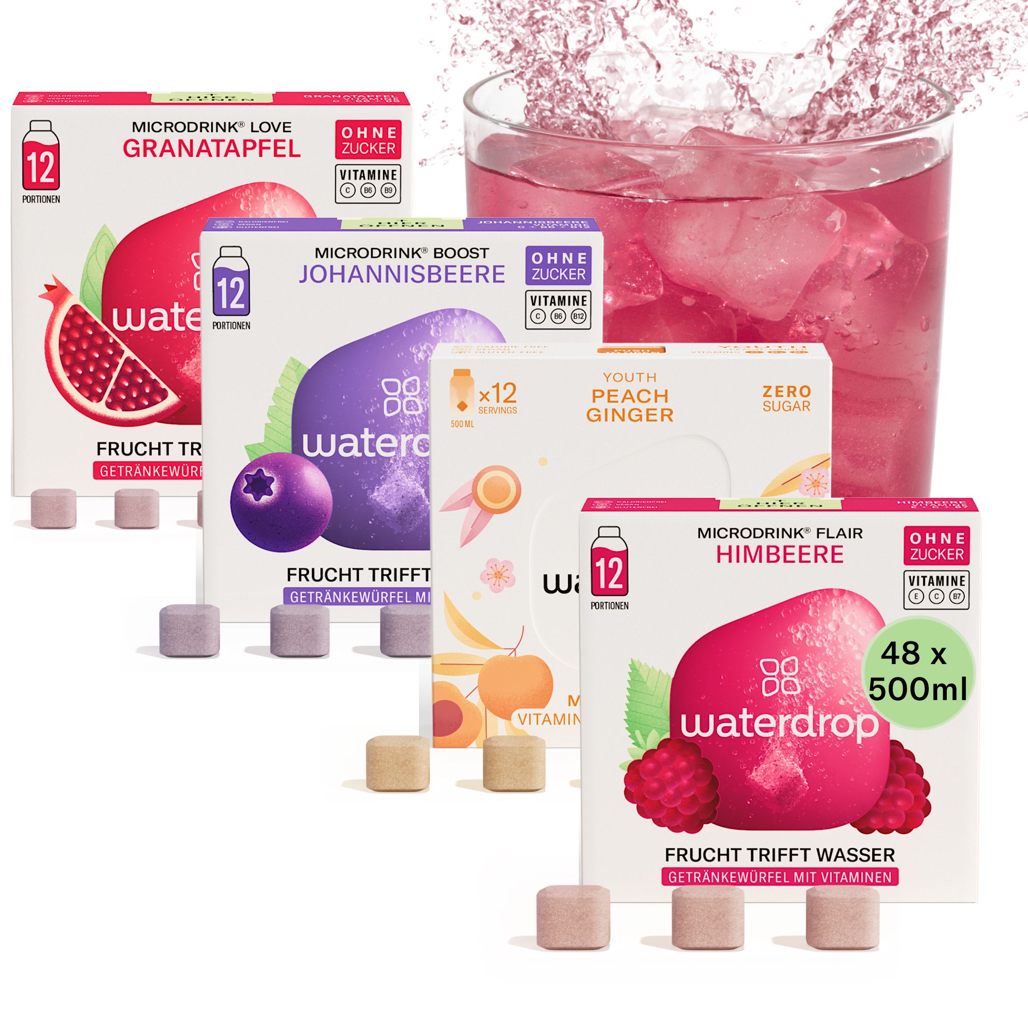 waterdrop® Microdrink Beerenmix Set – 48 Würfel mit Frucht-Extrakten & Vitaminen – vegan, zuckerfrei