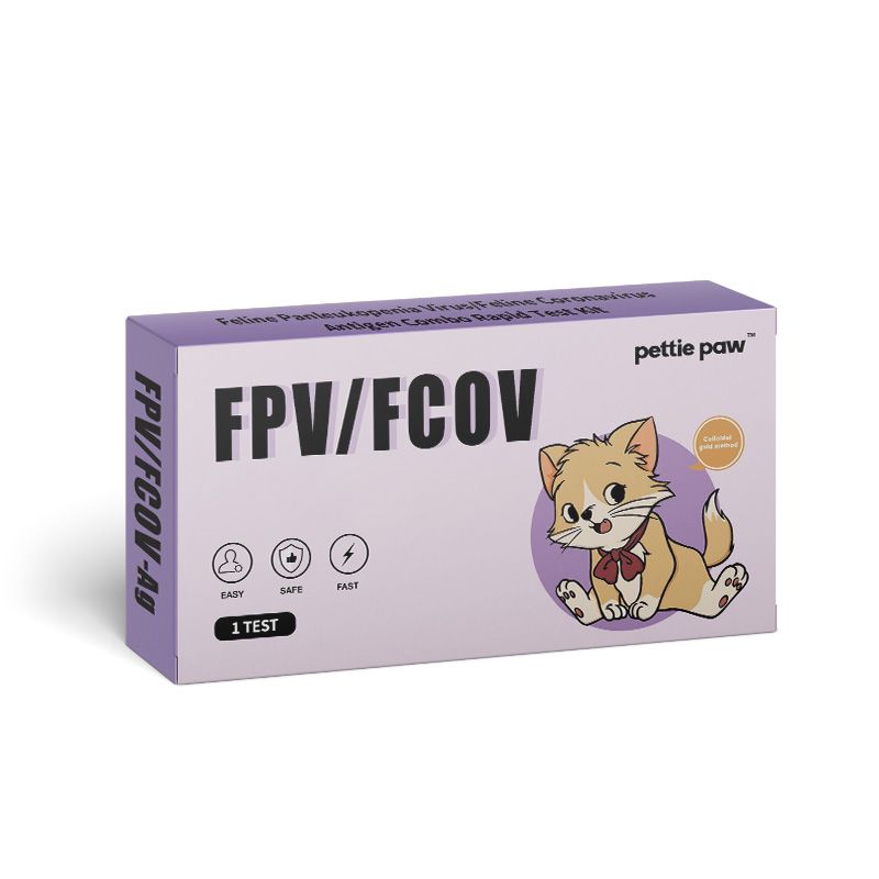 Kartonverpackung mit Aufschrift FPV/FCoV und Logo. Enthält 1 Test. Abgebildet ist eine Katze.