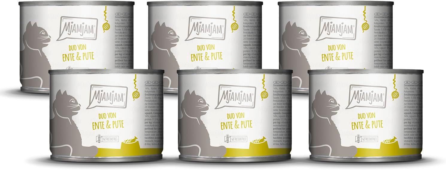 MjAMjAM - DUO von zarter Ente & guter Pute an gedämpftem Kürbis 6x200 g Futter