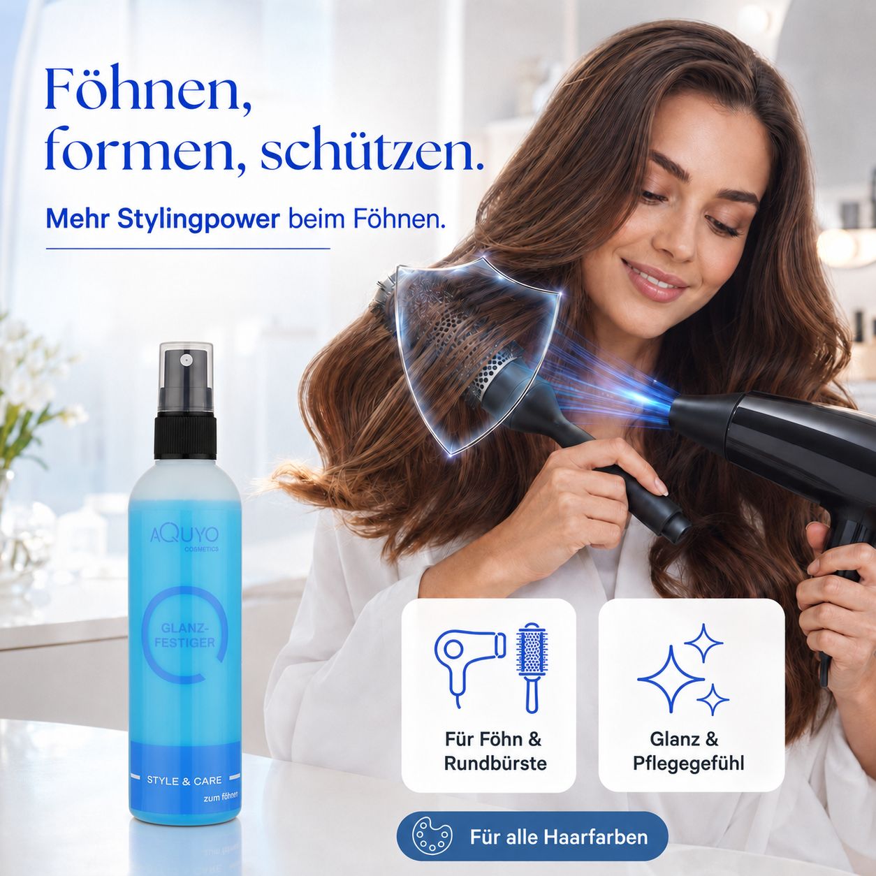 Style & Care Glanzspray fürs Föhnen | Haarspray zum Gestalten und Frisieren der Haare