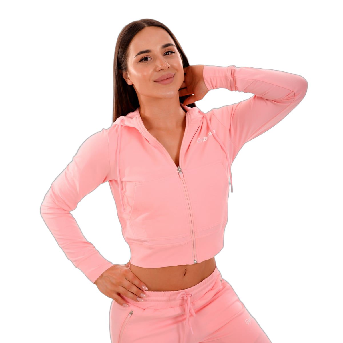 GymBeam Hoodie Damen slim cropped mit Reißverschluss in Pink 1 St