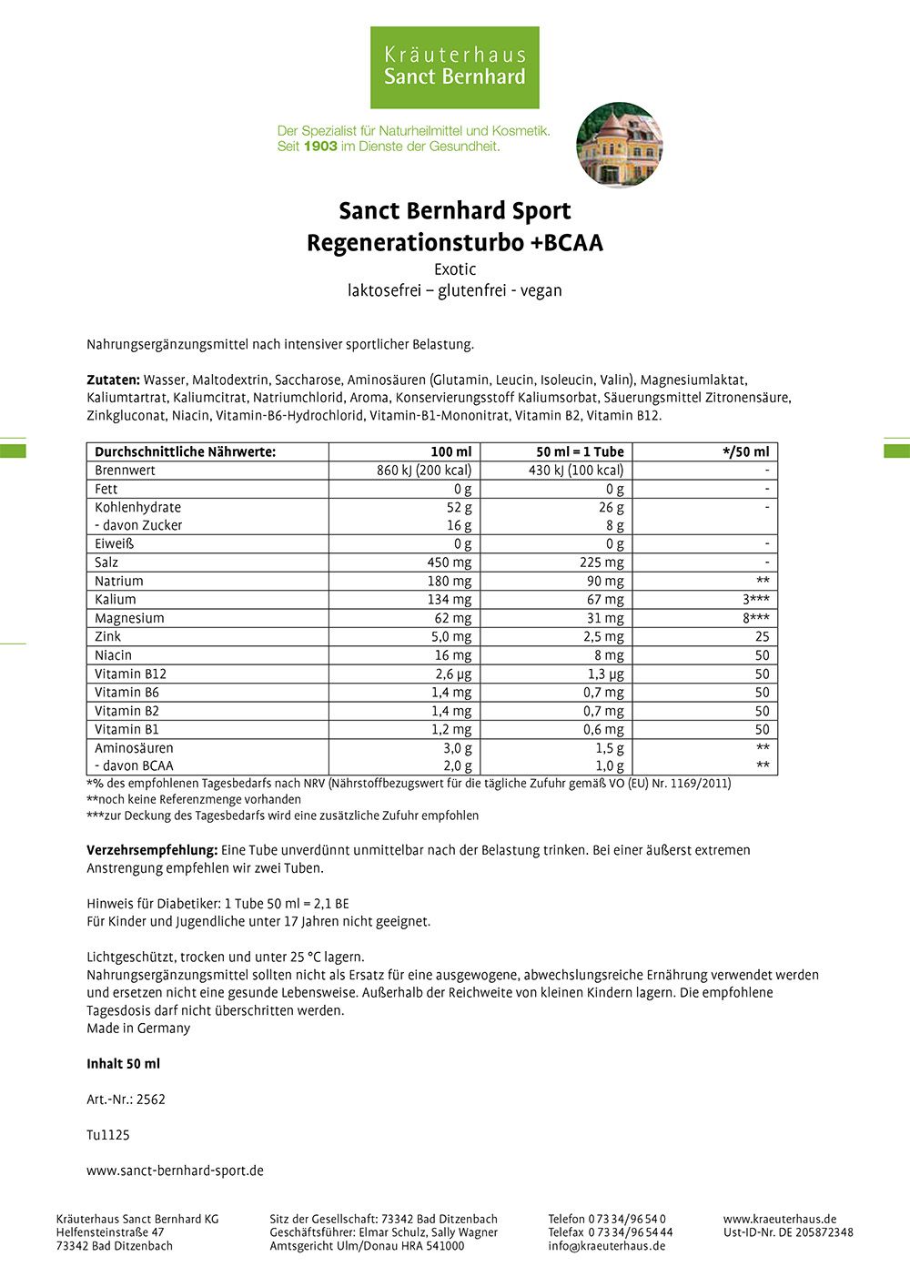 Sanct Bernhard Sport Regenerationsturbo +BCAA