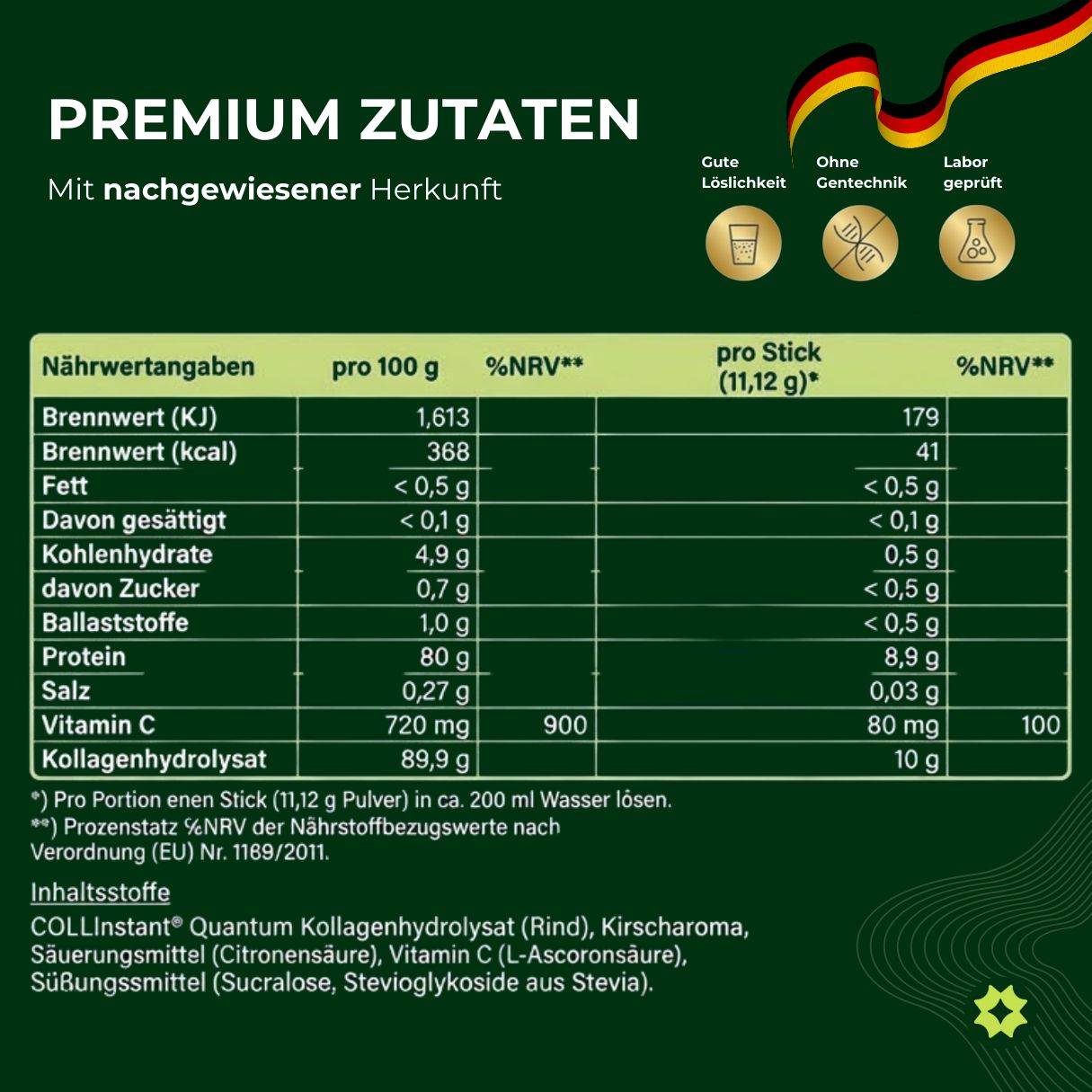 10g hochdosiert Collagen Sticks to Go 1800 Dalton – Collinstant® Kollagen mit Vitamin C