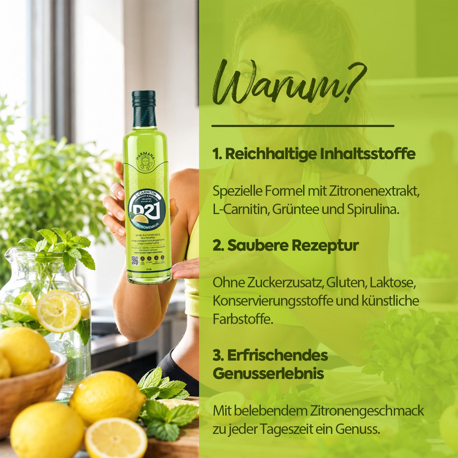 HARMANA Lemon Cure L-Carnitin, Grüntee & Spirulina