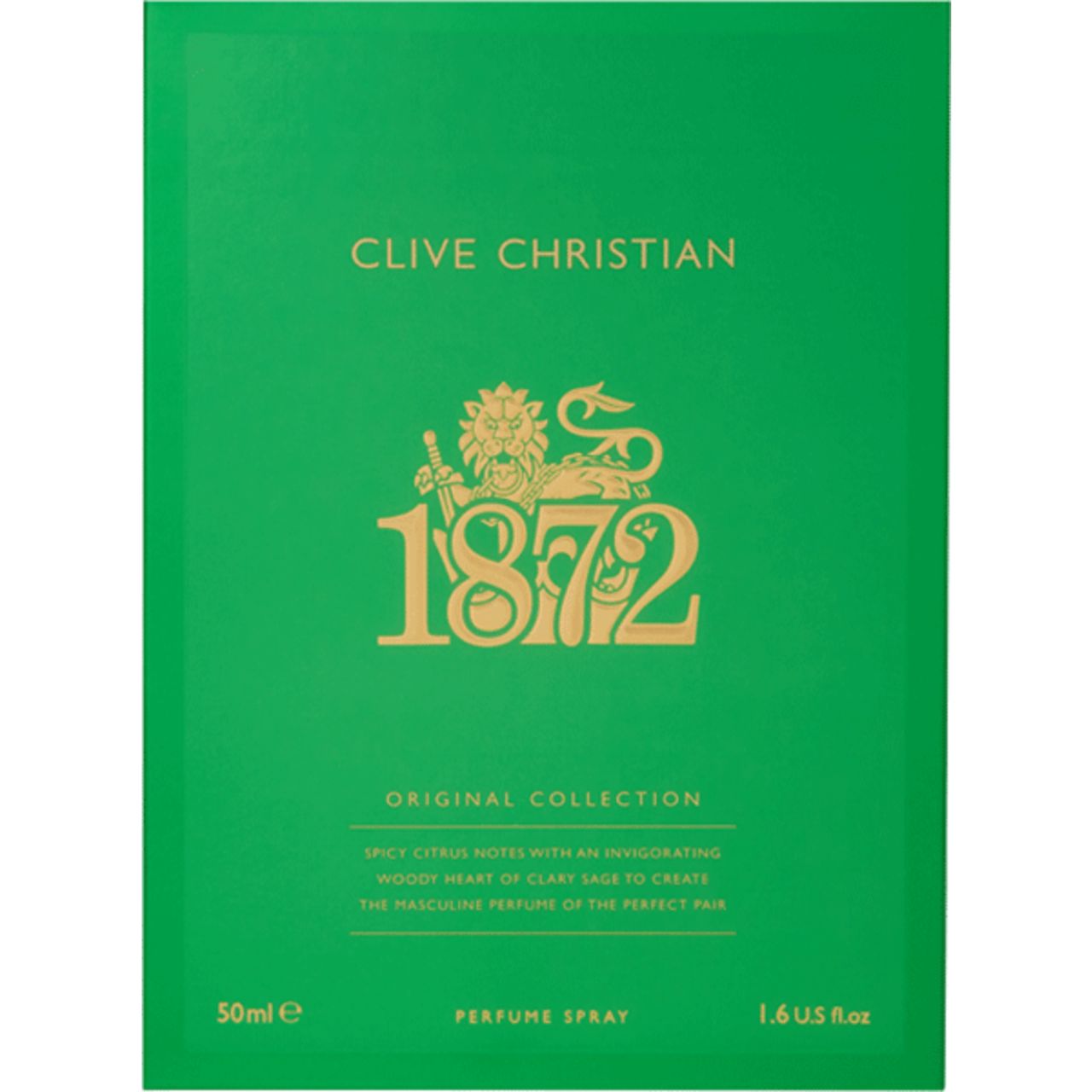 Grüne Verpackung mit goldfarbenem Logo und Text. Enthält "Clive Christian 1872". Text: "Original Collection", "Perfume Spray".