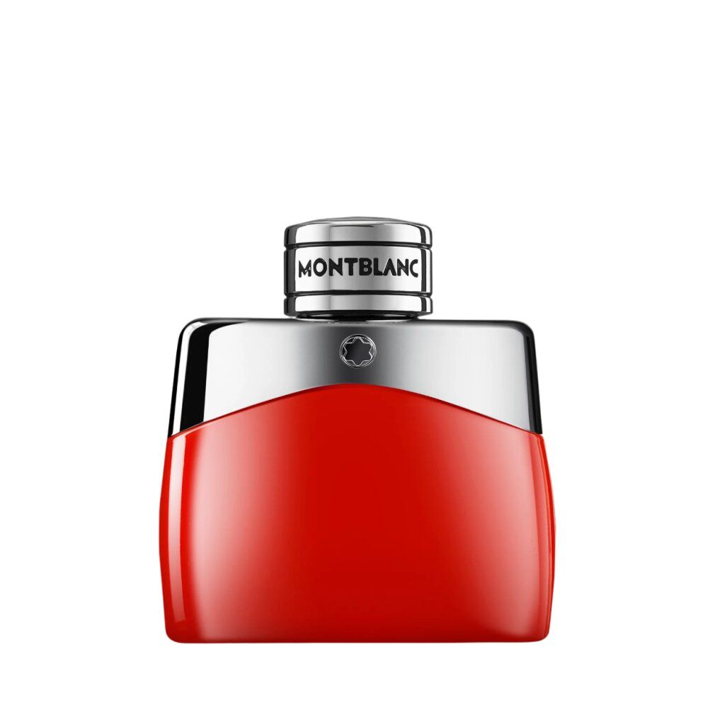 Montblanc Legend Red Eau de Parfum Flakon mit silbernem Verschluss.