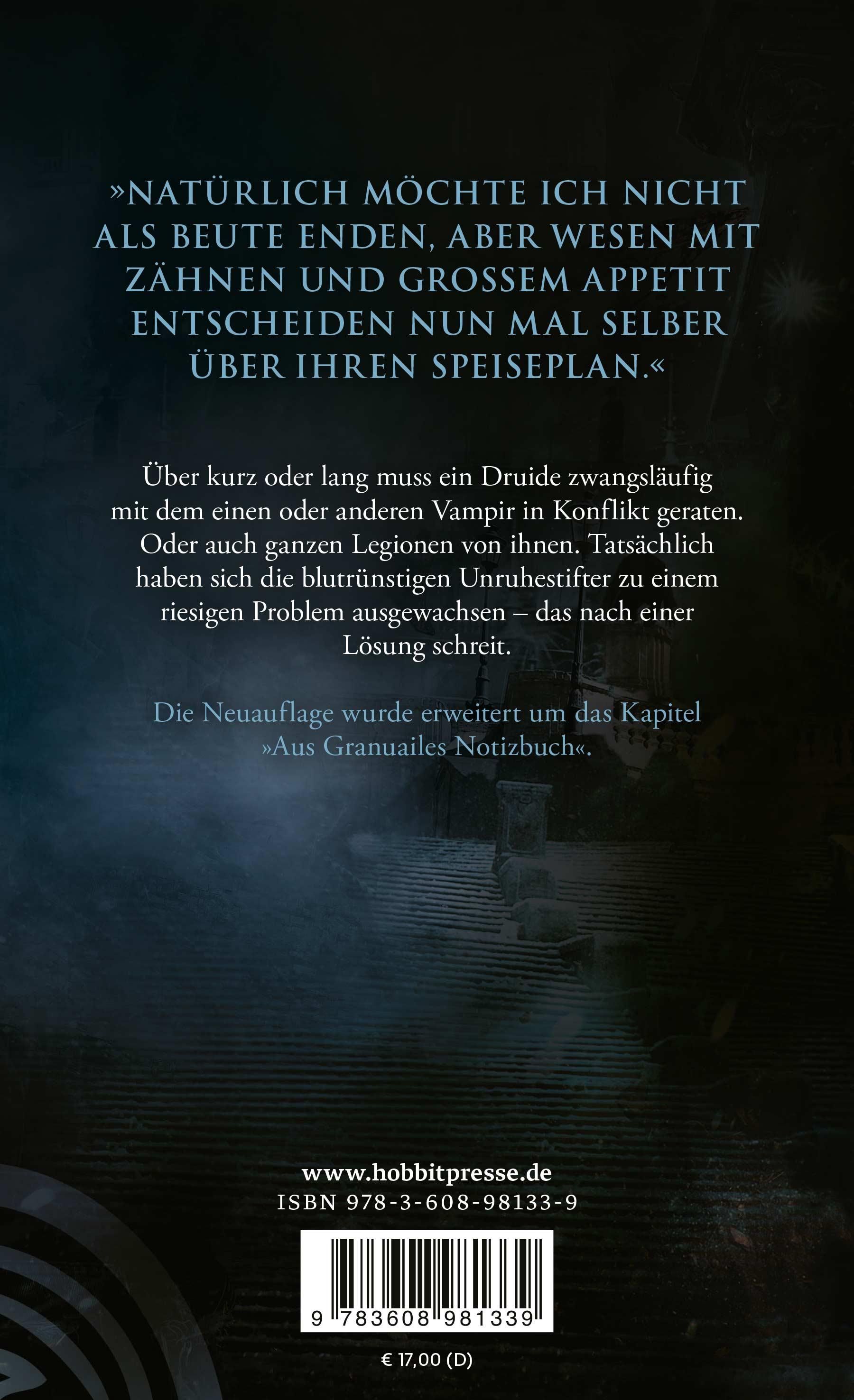 Buchrückseite mit Text in deutscher Sprache. Titel und Autor nicht erkennbar. Verlag: hobbitpresse.de. ISBN-Nummer und Preisangabe.