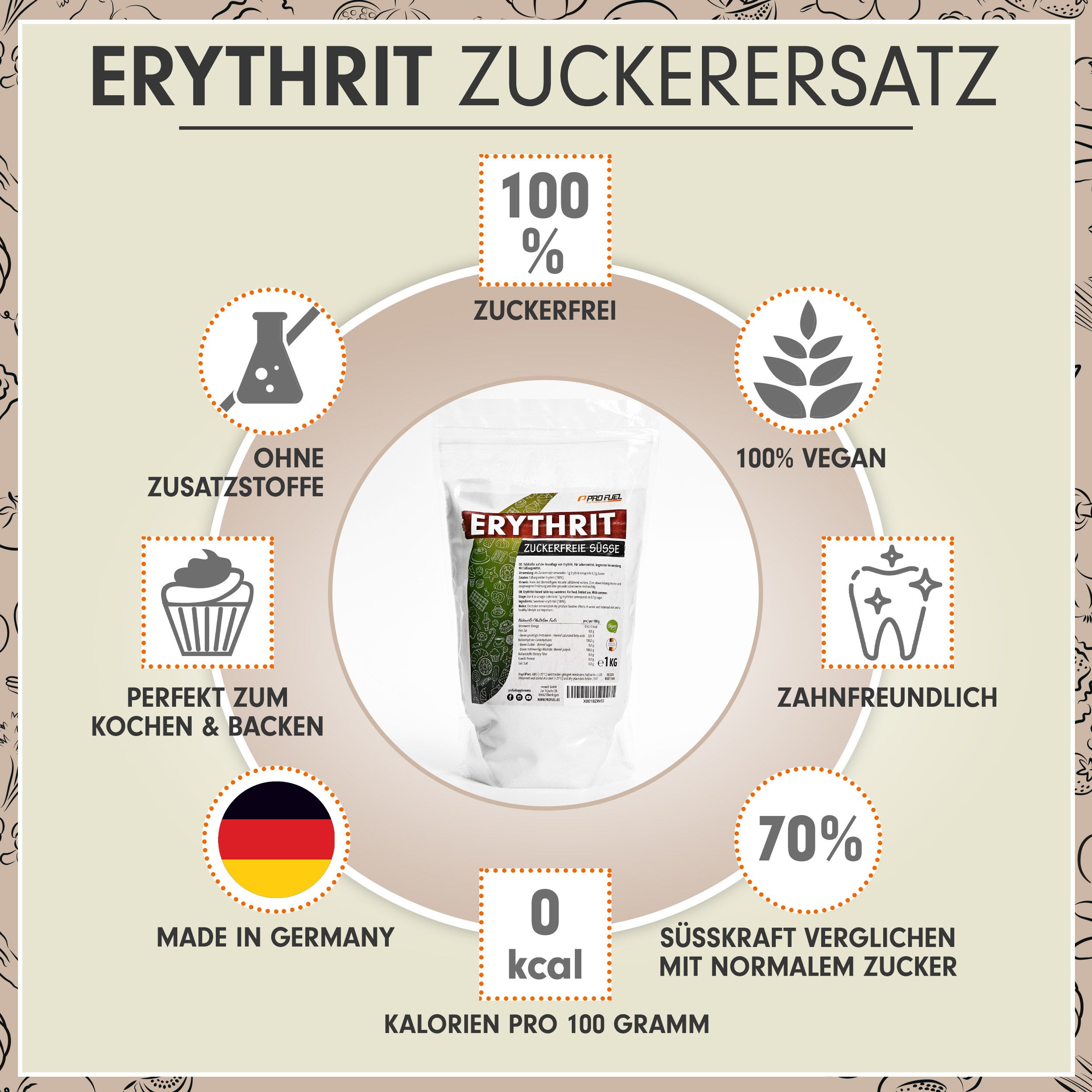 ProFuel - Erythrit zuckerfreie Süße 1000 g Pulver