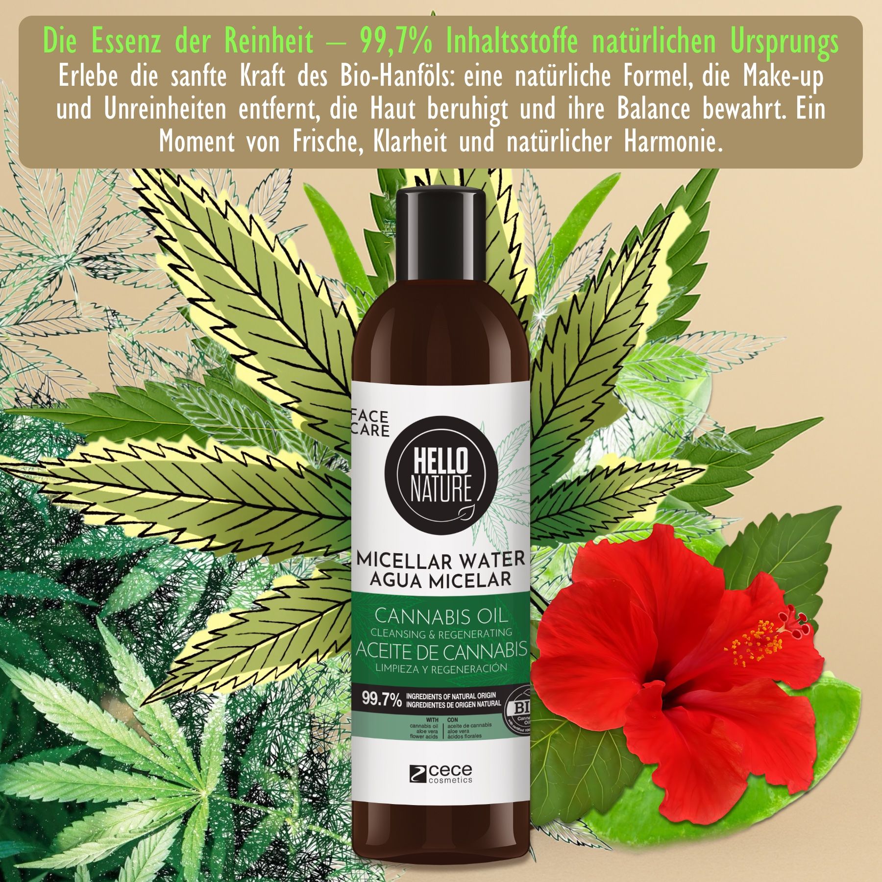 Hello Nature Make-up-Entferner Mizellenwasser  Cleanser Hanföl für Gesichtsreinigung