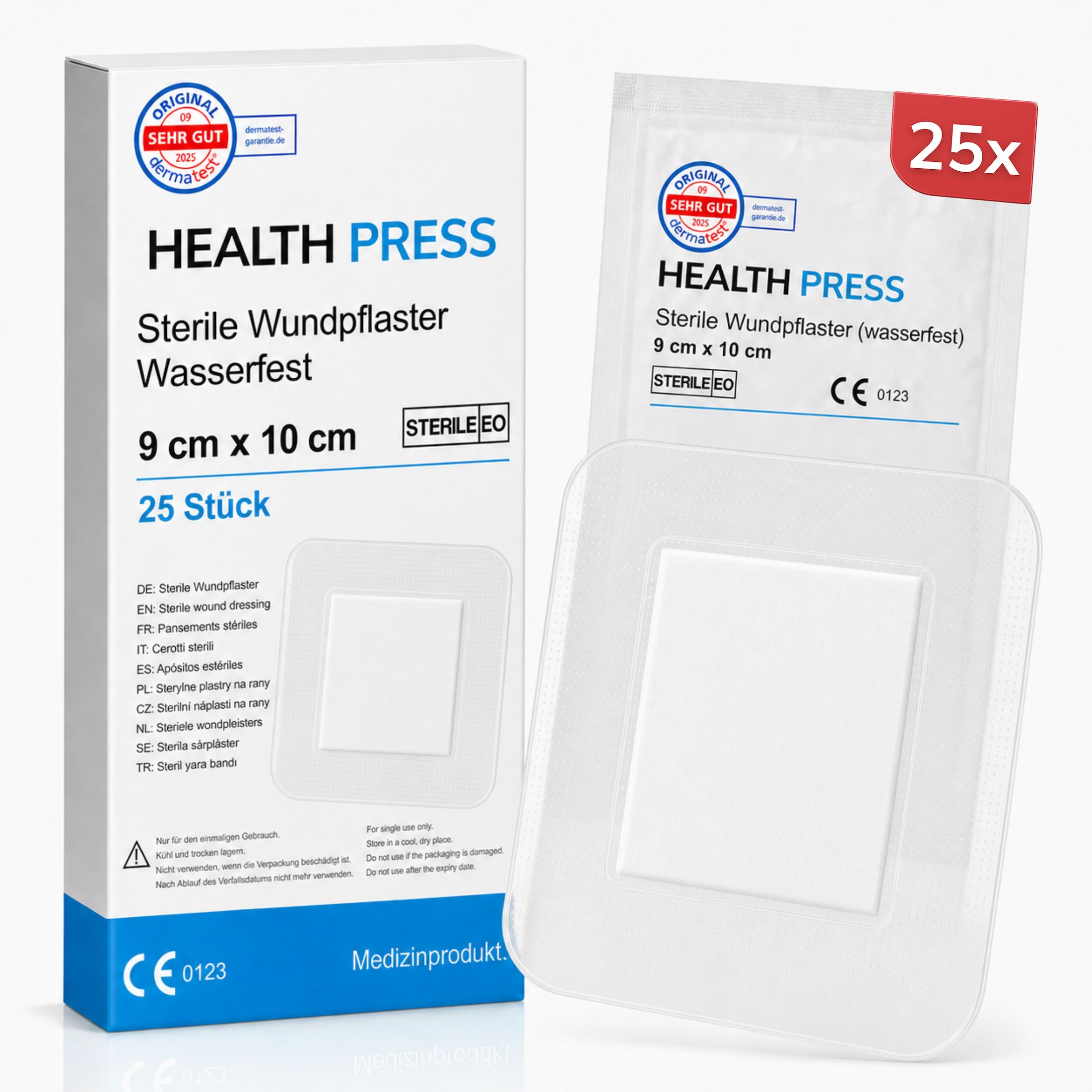 Health Press Wundpflaster steril wasserfest – 9x10 cm großes Duschpflaster für Wunden 25 St Pflaster