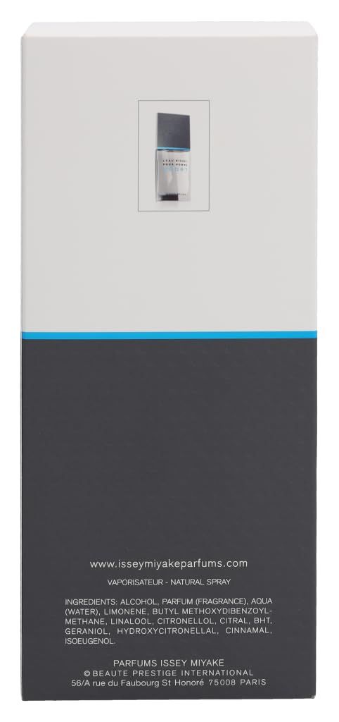 Rückseite der Verpackung von Issey Miyake L'Eau d'Issey pour Homme Sport. Inhaltsstoffe und Logo.
