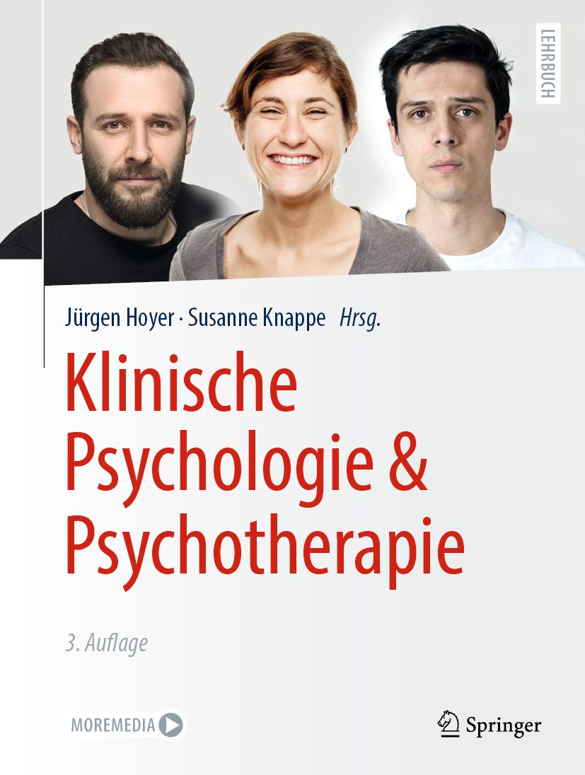 Buchcover: Klinische Psychologie & Psychotherapie. Autorenporträts, Titel in Rot. Verlag Springer.