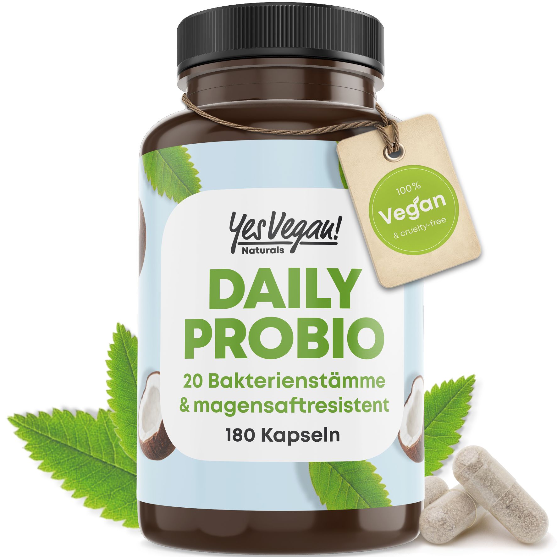 Yes Vegan® Daily Probio – 20 Bakterienstämme, 100 Mrd. KBE, vegan & magensaftresistent – 180 Kapseln