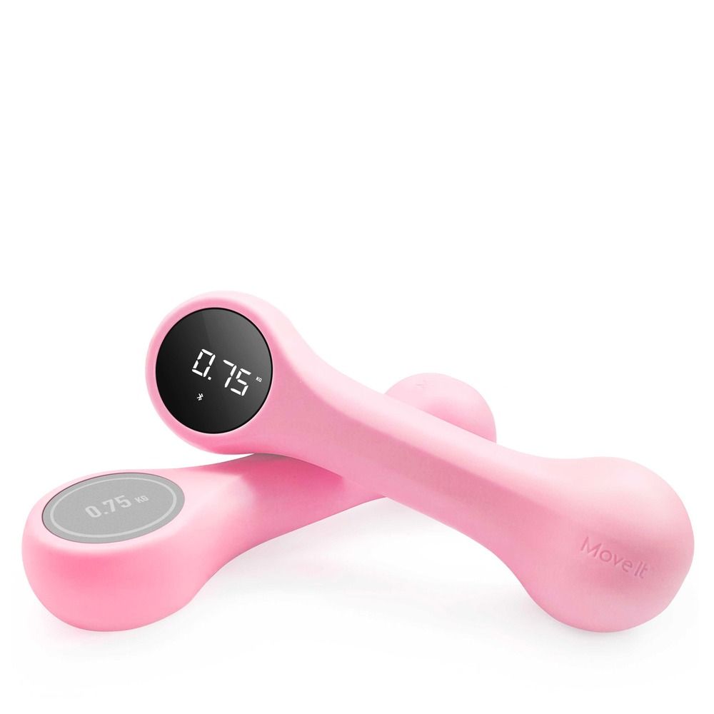 Rosa Hantel-Set mit digitaler Gewichtsanzeige (0.75 kg). Ergonomisches Design.