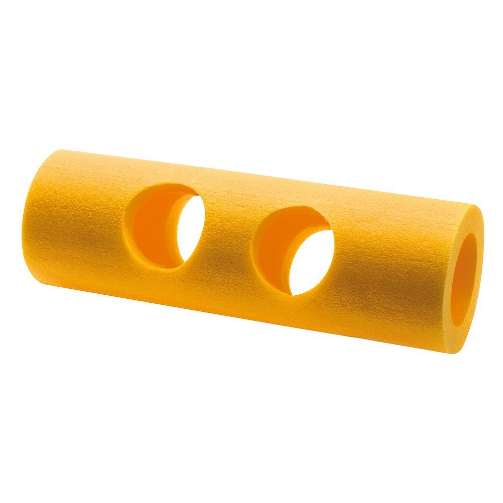 Gelbes Verbindungsstück mit zwei Öffnungen für Schwimmnudeln.