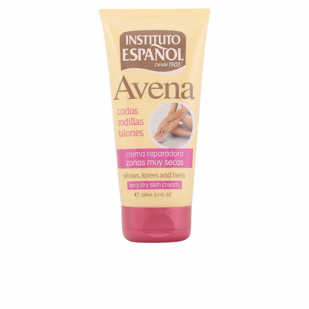 Creme-Tube INSTITUTO ESPANOL Avena. Gelb und rosa. Text für Ellenbogen, Knie und Fersen. Sehr trockene Haut. 150ml.