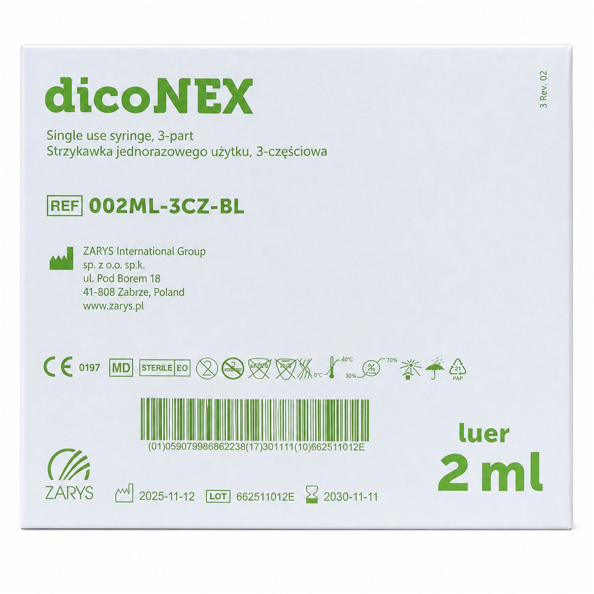dicoNEX Einmalspritze 2 ml Luer-Slip steril 0,1 ml Skalierung
