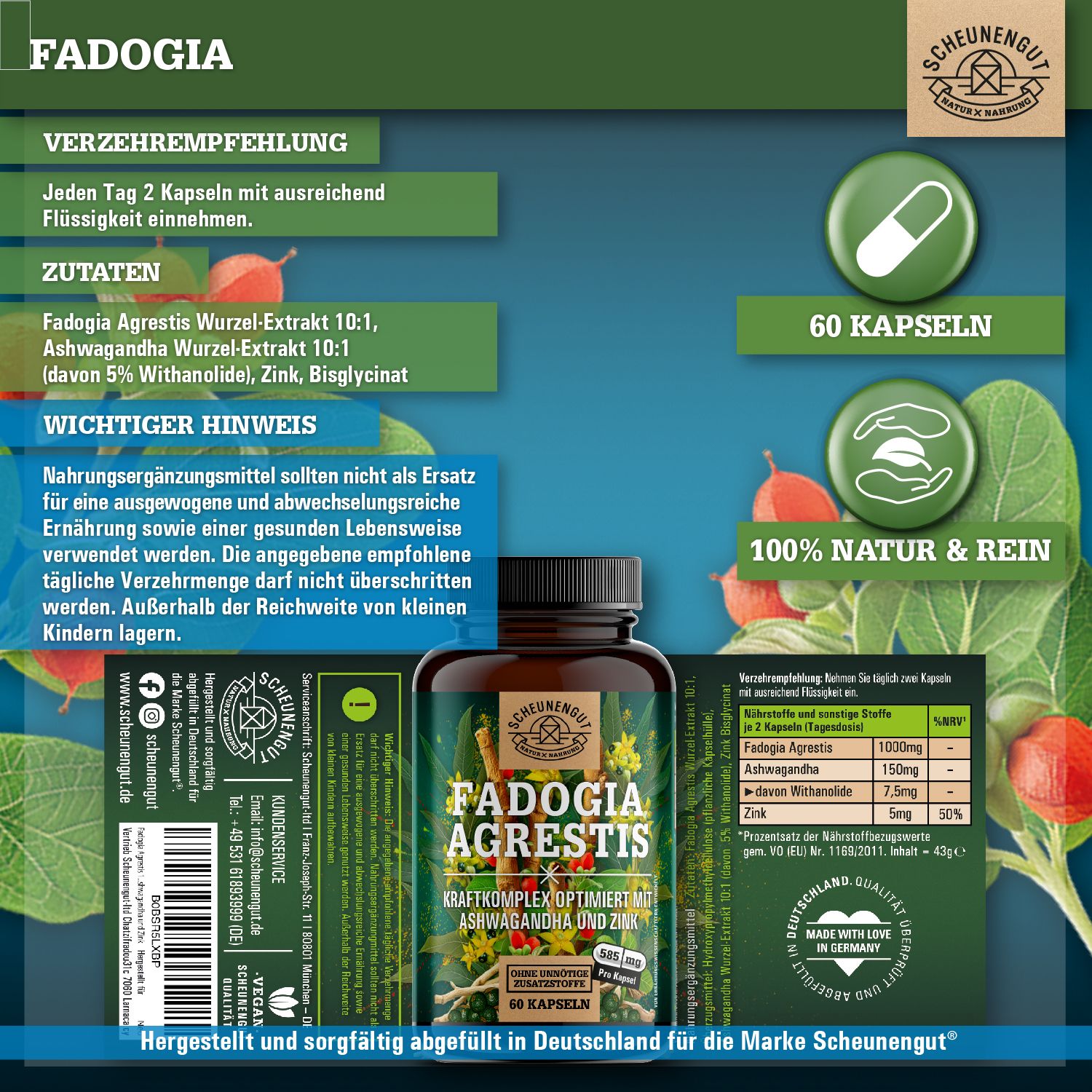 Scheunengut® Fadogia Agrestis | Hochdosierter 10:1 Extrakt optimiert mit Ashwagandha und Zink