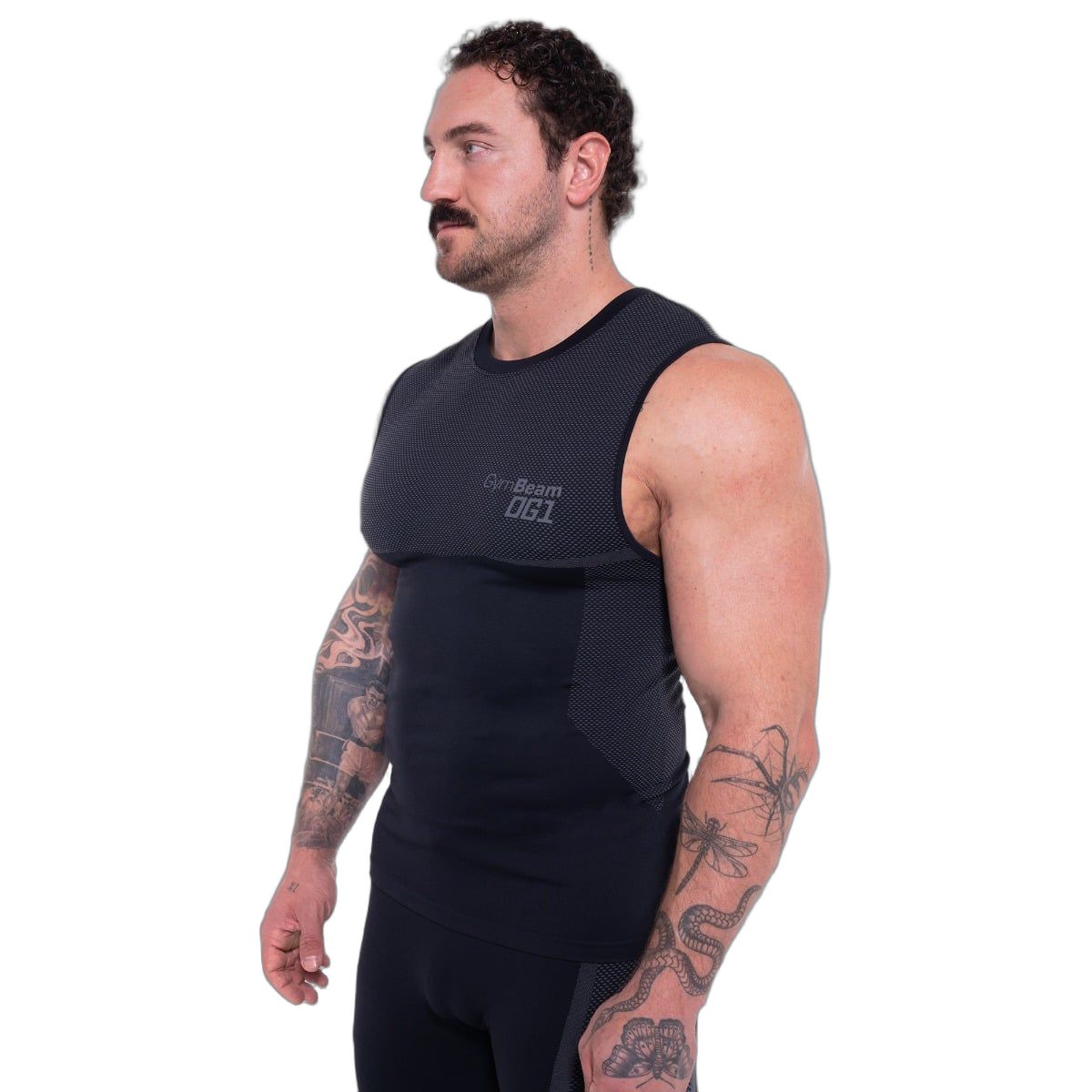 GymBeam Sport-Tanktop Herren nahtlos Slim mit Kontrastmuster OG1 Schwarz/Grau