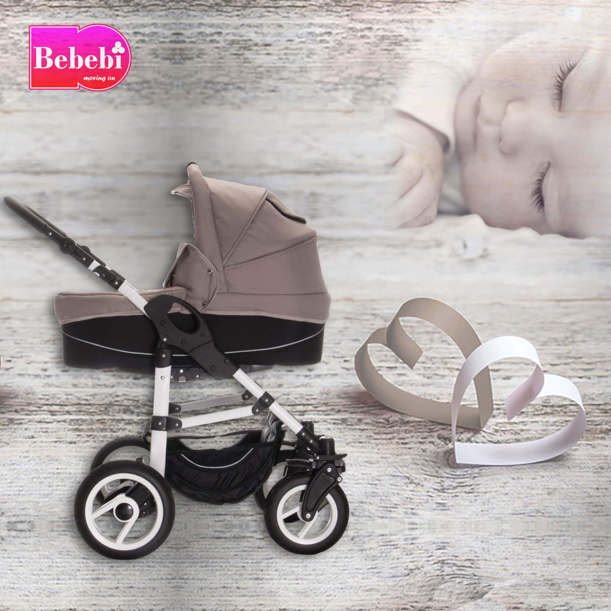 Bebebi Paris 4 in 1 Kinderwagen Komplettset ISOFIX Basis Hartgummireifen, Seine