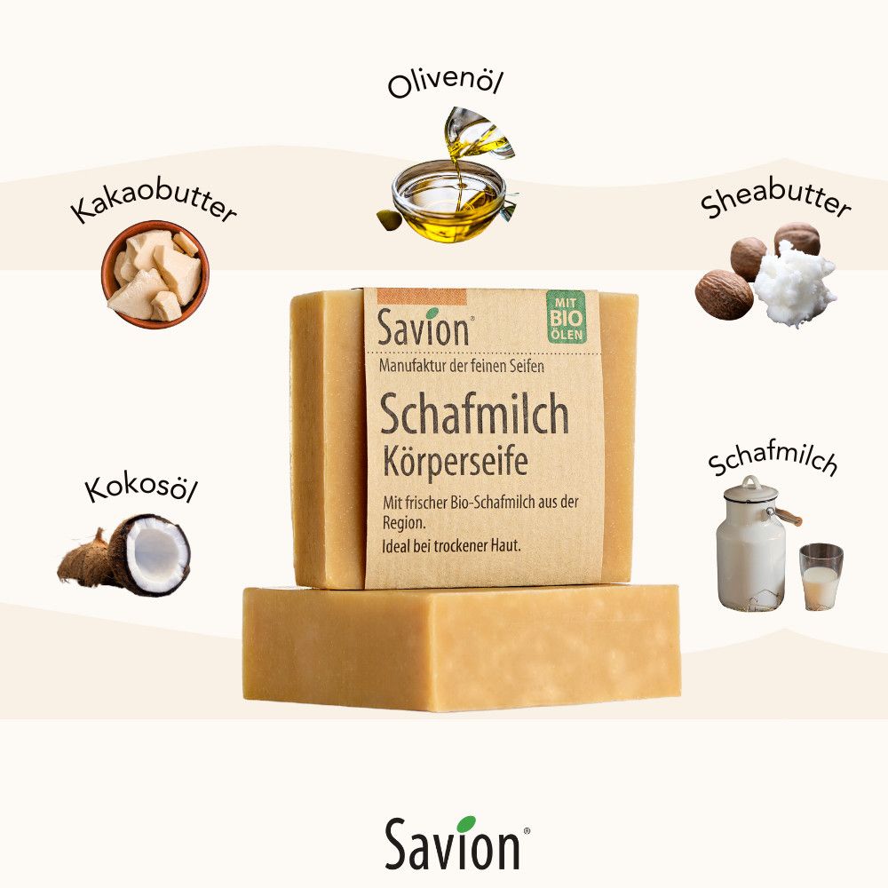 Savion Schafmilch Bio Körper- und Haarseifen 2er Set für empfindliche Kopfhaut