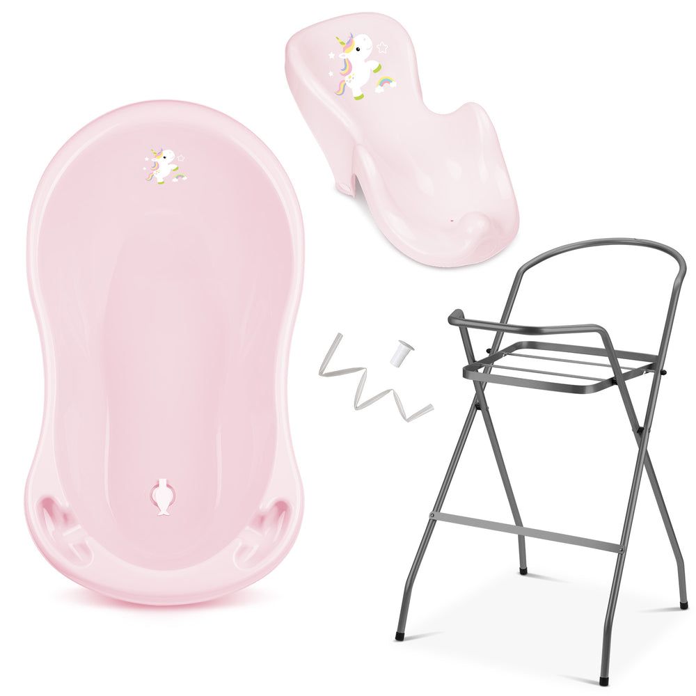 Babykajo 4 Set Baby Badewanne mit Gestell + Wanneneinsatz + Abfluss.