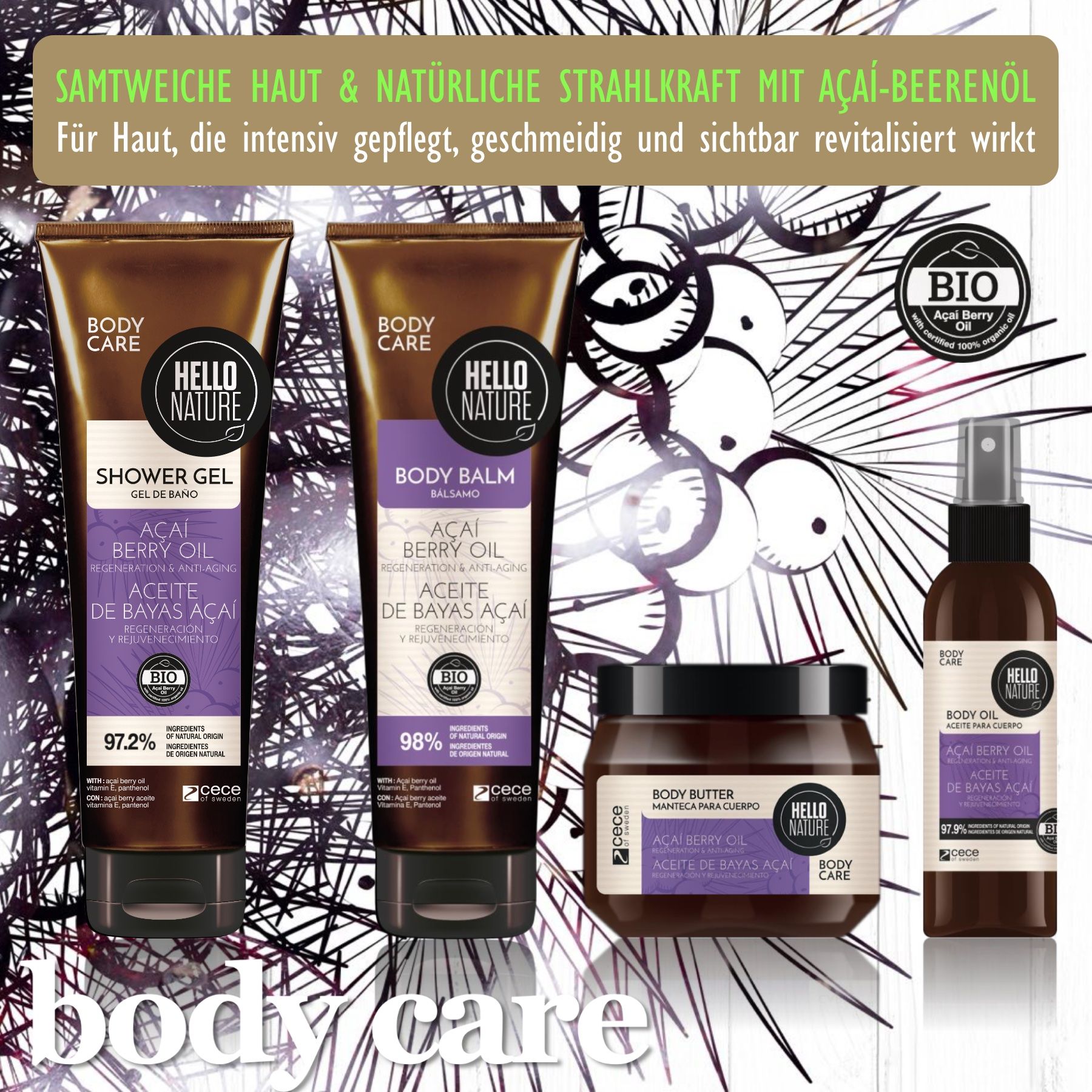 Hello Nature Duschgel Herren Damen mit Acai-Beeren für die Körperpflege