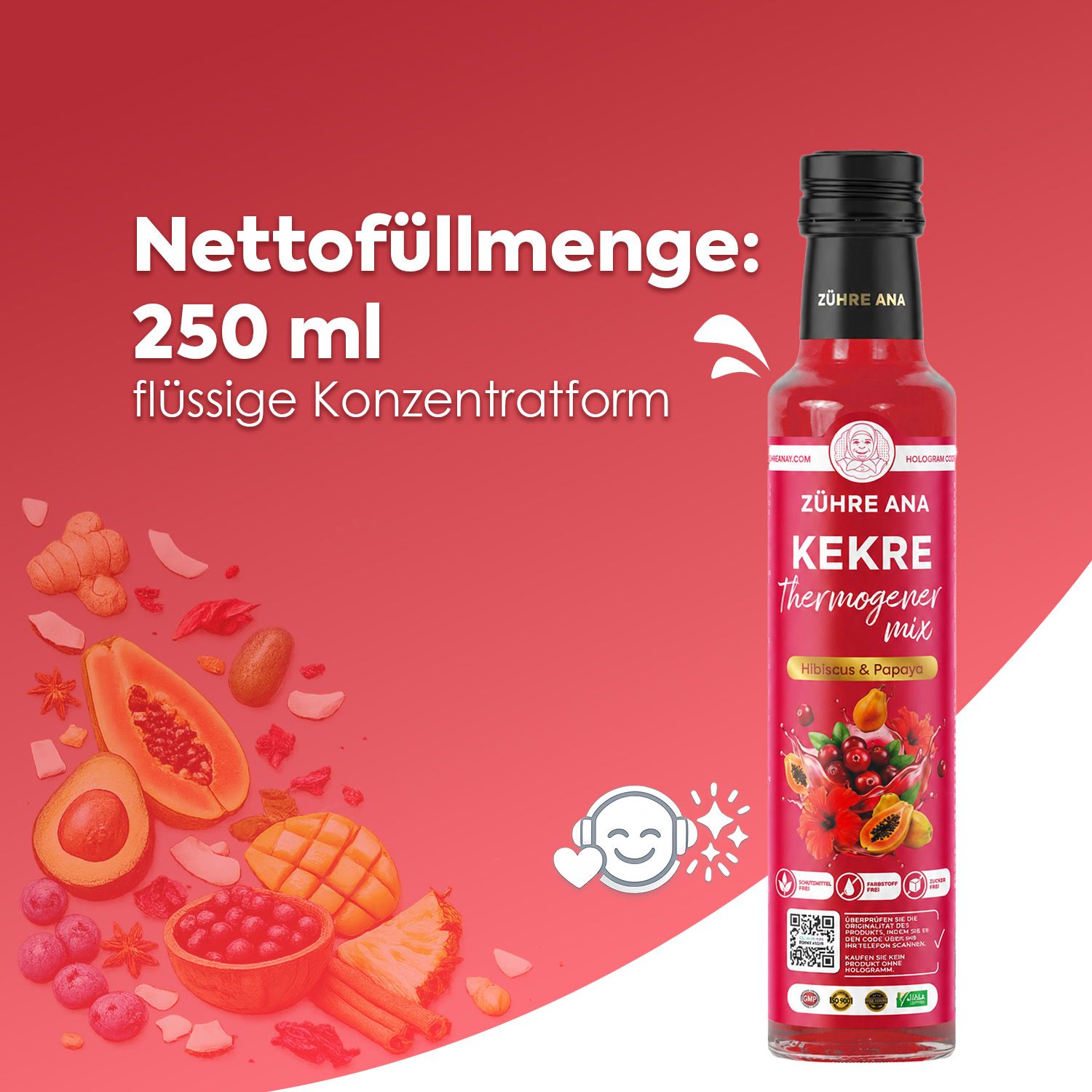 Flasche Zühre Ana Kekre Thermogenic Mix (250 ml). Flüssiges Konzentrat mit Früchten wie Papaya und Beeren.