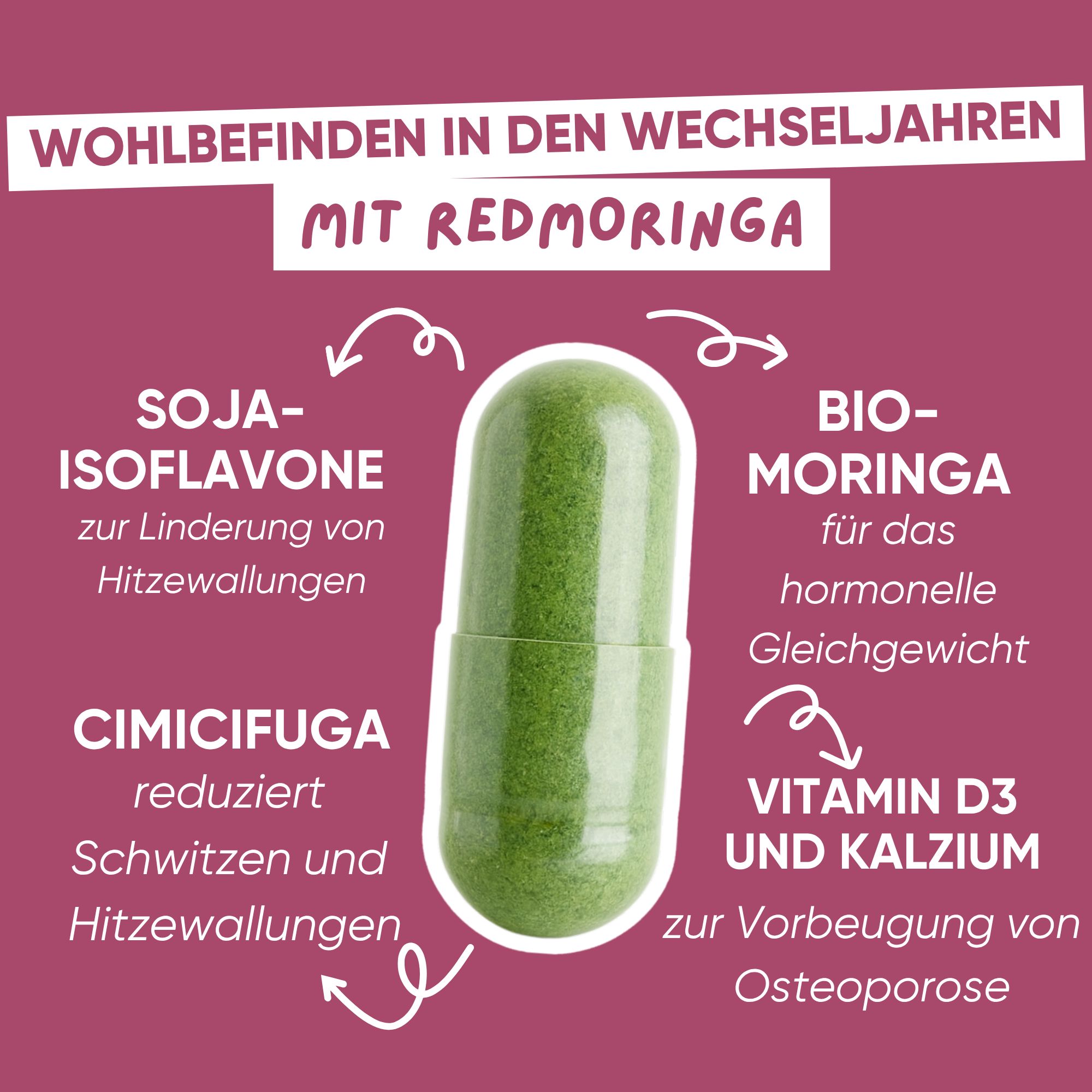 RedMoringa CIMICIFUGA, Soja-Isoflavone, Vitamine & Bio Moringa 360 Kapseln