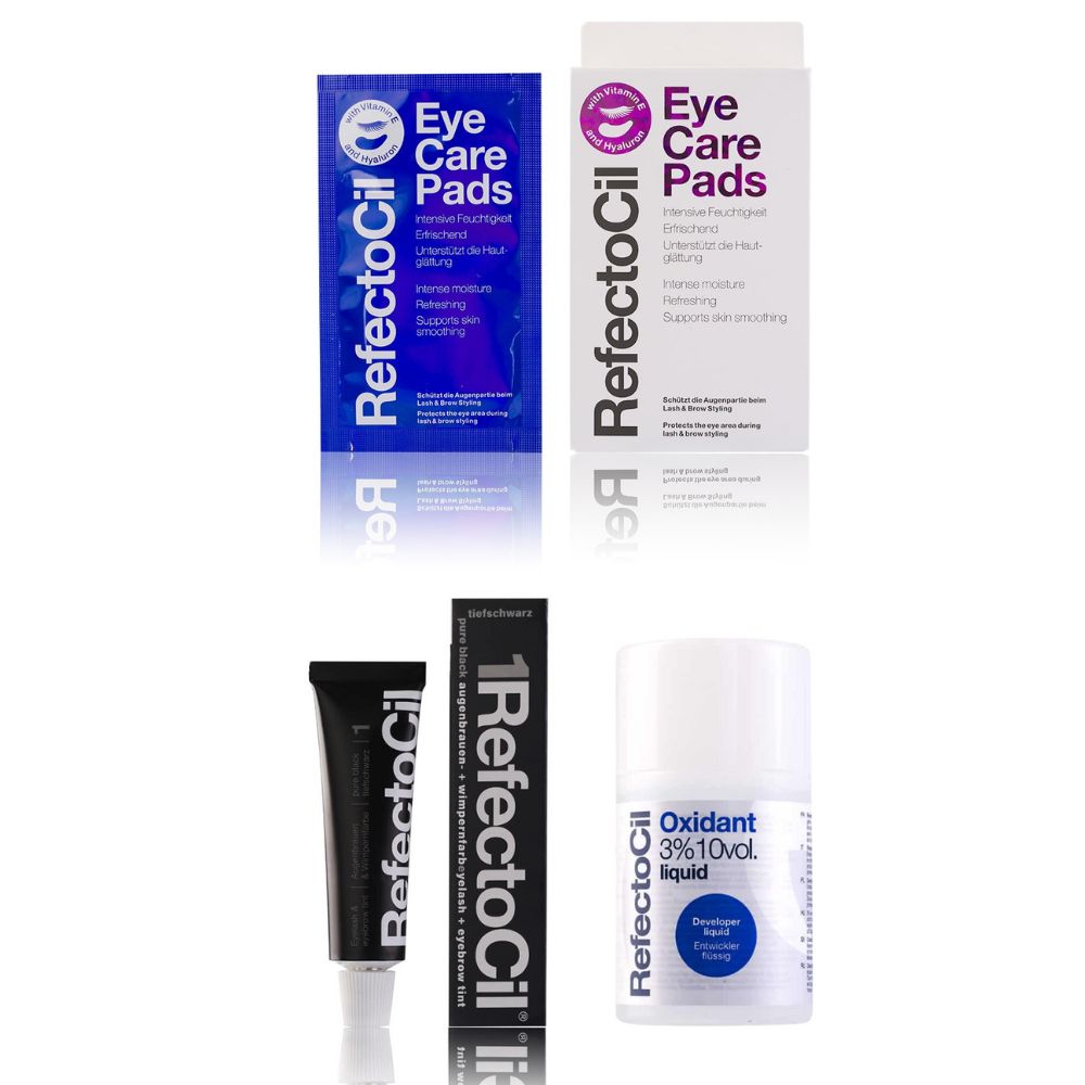 Refectocil Wimpernfarbe tiefschwarz 1 & Oxidant flüssig 3% Eye Care Pads Set 15 ml Creme