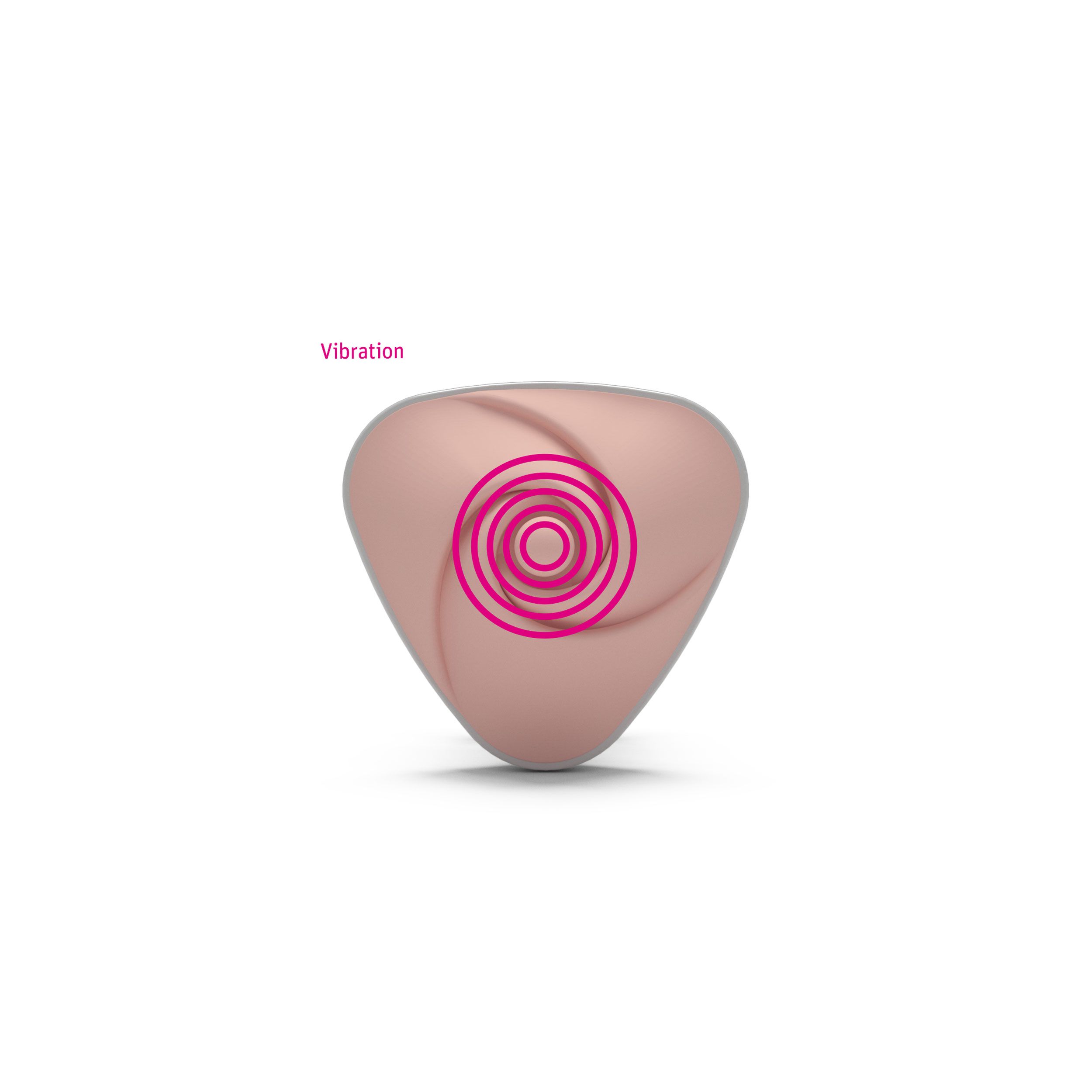 Dreieckiges Objekt in Rosa mit einer spiralförmigen Vertiefung. Rosa Kreise.