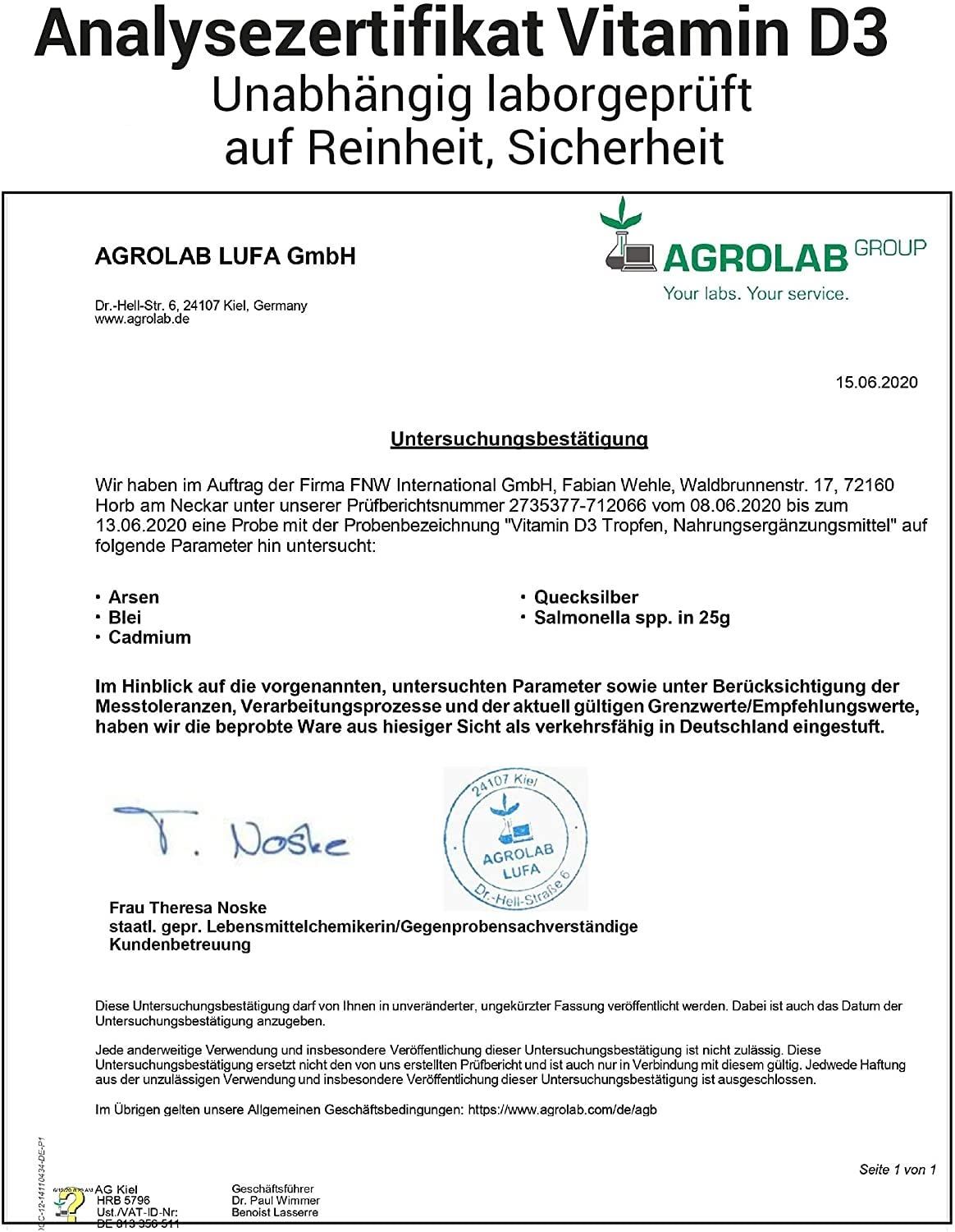 Zertifikat von Agrolab LUFA GmbH. Unabhängig laborgeprüft auf Reinheit, Sicherheit.