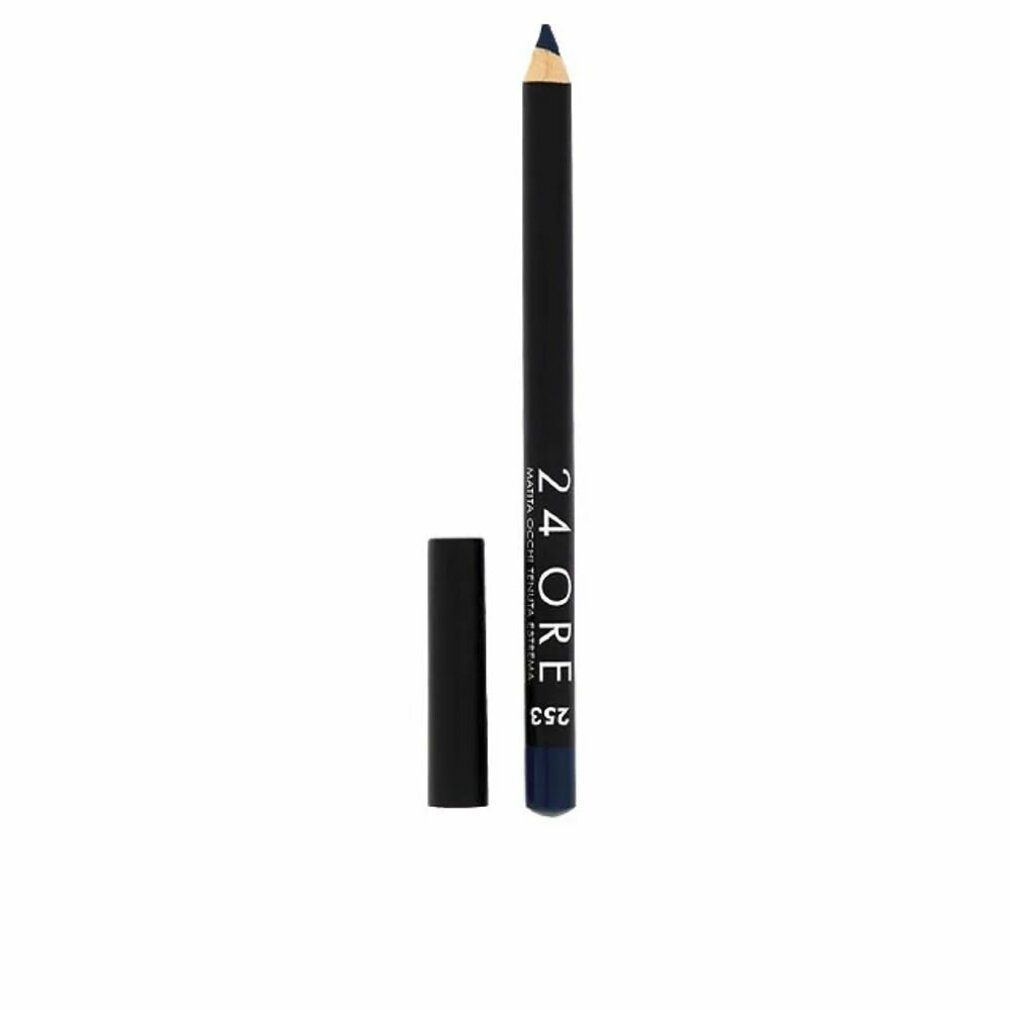 Deborah Milano Eyeliner 24Ore 253. Blauer Kajalstift mit schwarzem Schaft und Kappe. Produktname und Farbnummer deutlich sichtbar.
