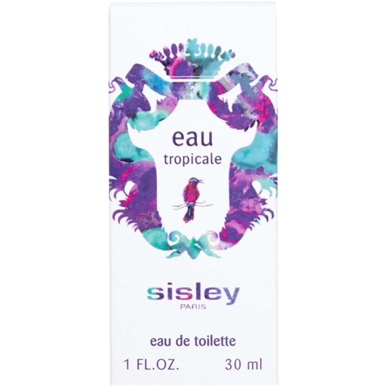Weiße Verpackung mit "eau tropicale" und Vogel-Logo. Text: "sisley paris", "eau de toilette", 30 ml.