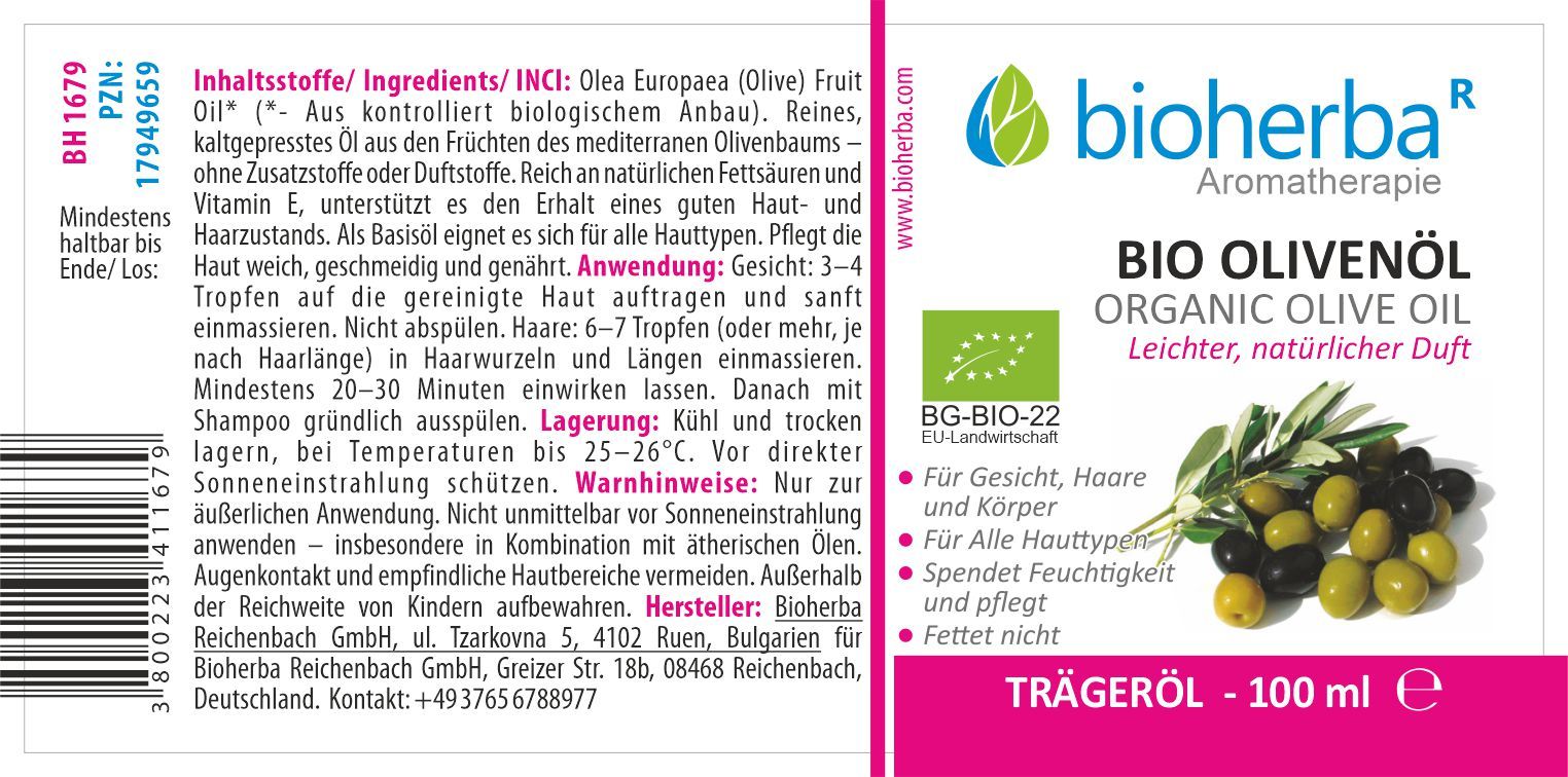 Bioherba Bio Olivenöl Organic Olive Oil Leichter  Natürlicher Duft