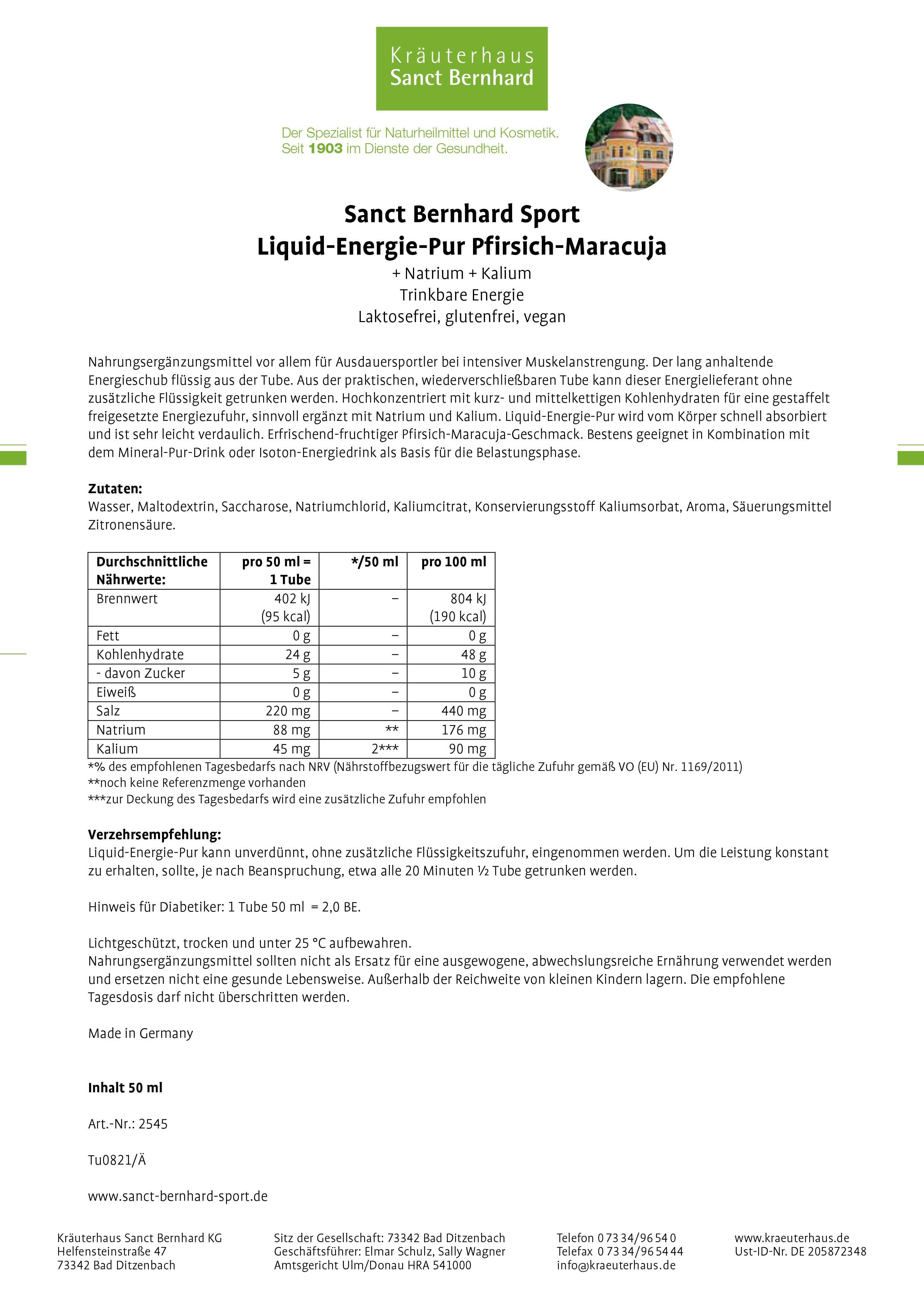 Sanct Bernhard Sport LIQUID-Energie-Pur Pfirsich-Maracuja