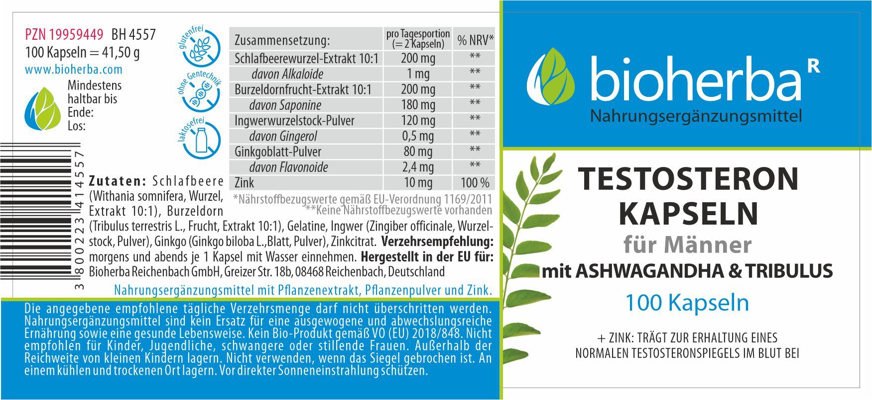Bioherba Testosteron Kapseln für Männer mit Ashwagandha & Tribulus