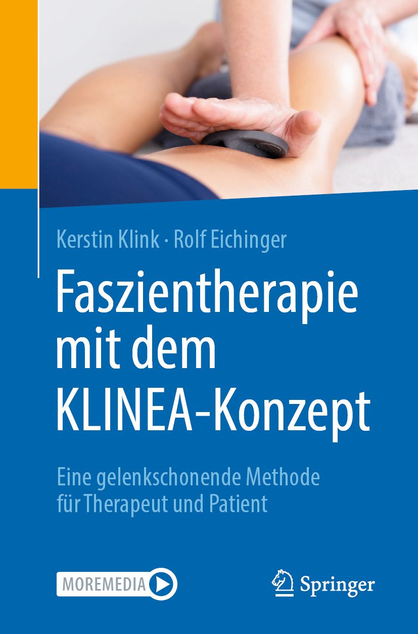 Buchcover: Faszientherapie mit dem KLINEA-Konzept. Autor: Kerstin Klink, Rolf Eichinger. Springer-Verlag. Patient wird behandelt.