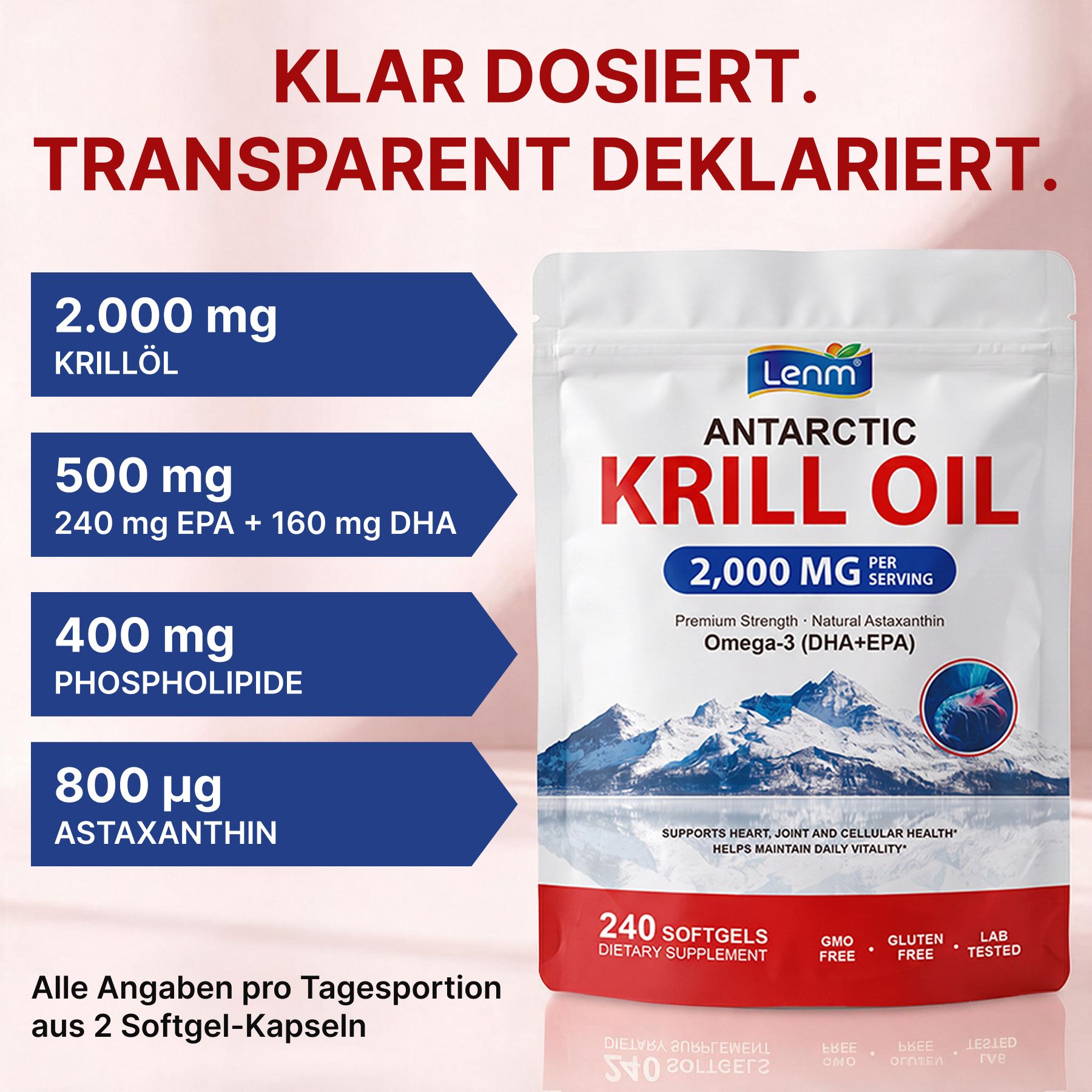 P-beauty Omega 3 Krillöl 2000mg EPA DHA Astaxanthin Phospholipide Hochdosiert Softkapseln