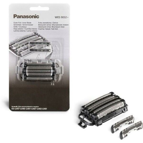 Panasonic Schermesser und Scherfolie in Blisterverpackung und lose. Enthält Scherfolie und Innere Klingen. Schwarze und silberne Elemente.