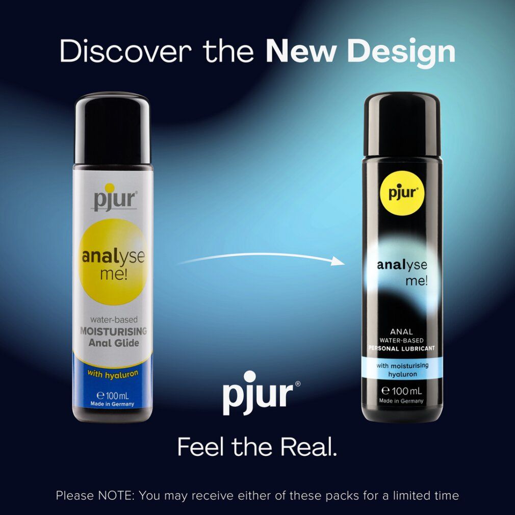 Vergleich von pjur Analyse Me! Gleitmittel-Flaschen: älteres und neues Design.