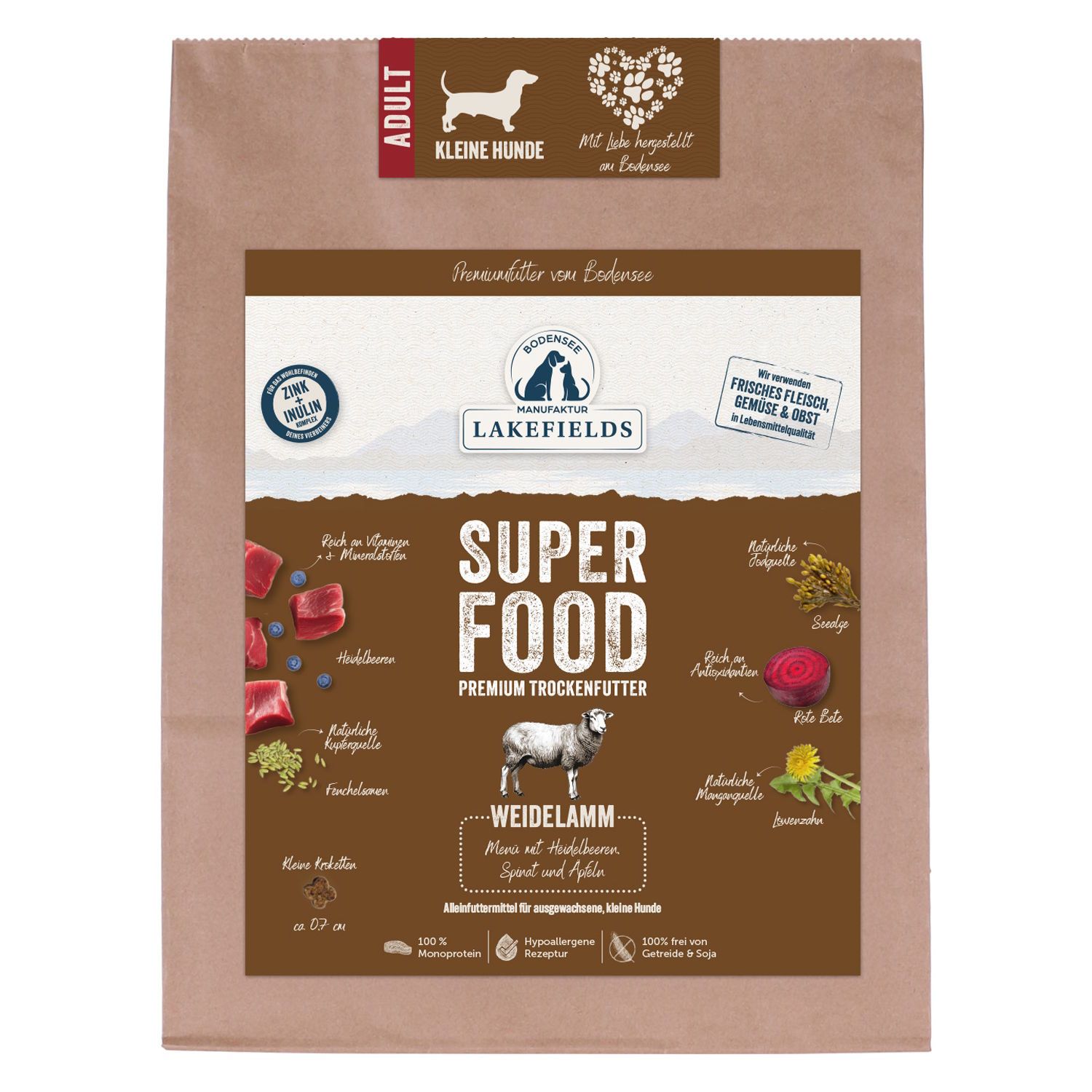 Lakefields - Superfood Premium Hundefutter Lamm Komplettmenü für kleien Hunde 1000 g