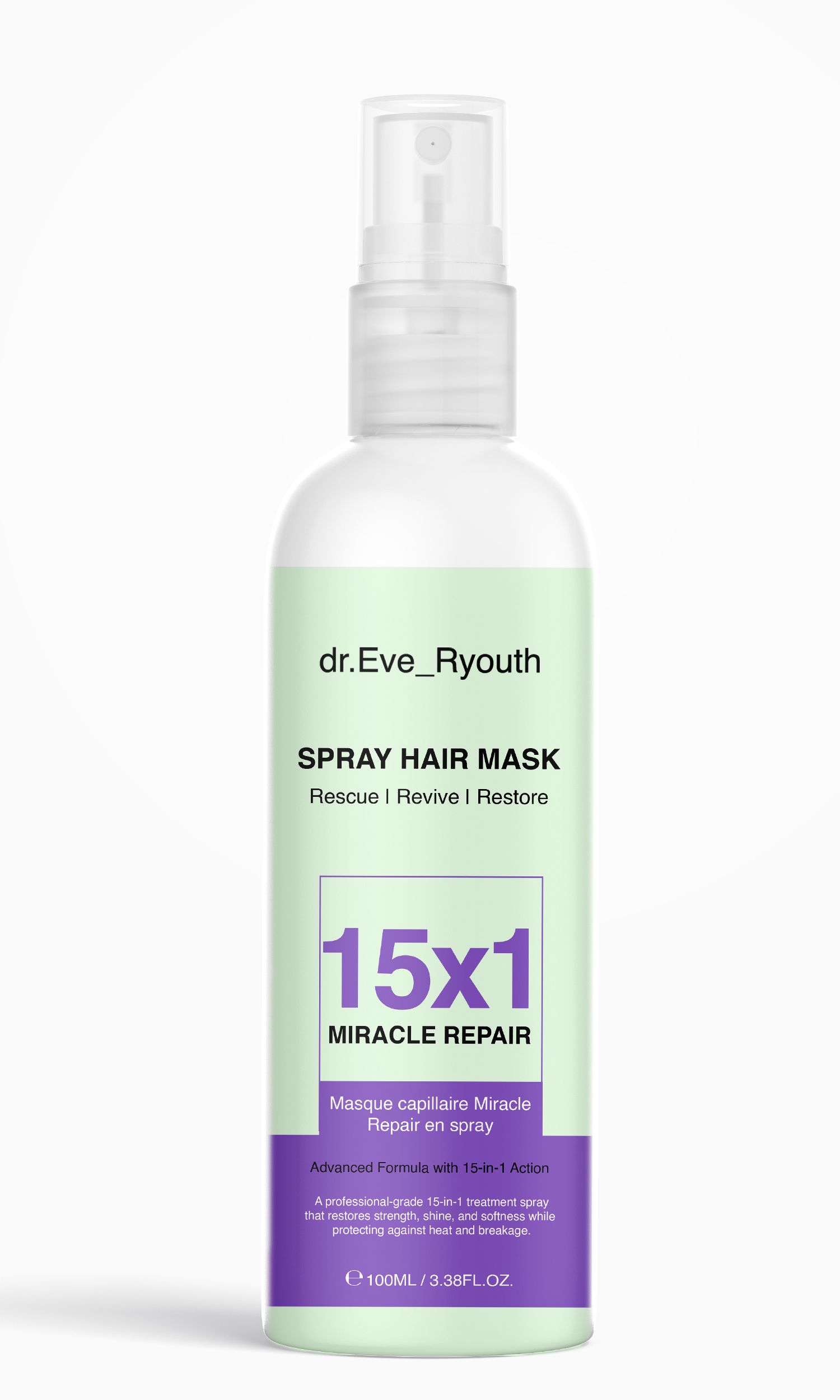 Flasche der Spray-Haarmaske 15x1 Miracle Repair mit 100ml Inhalt.