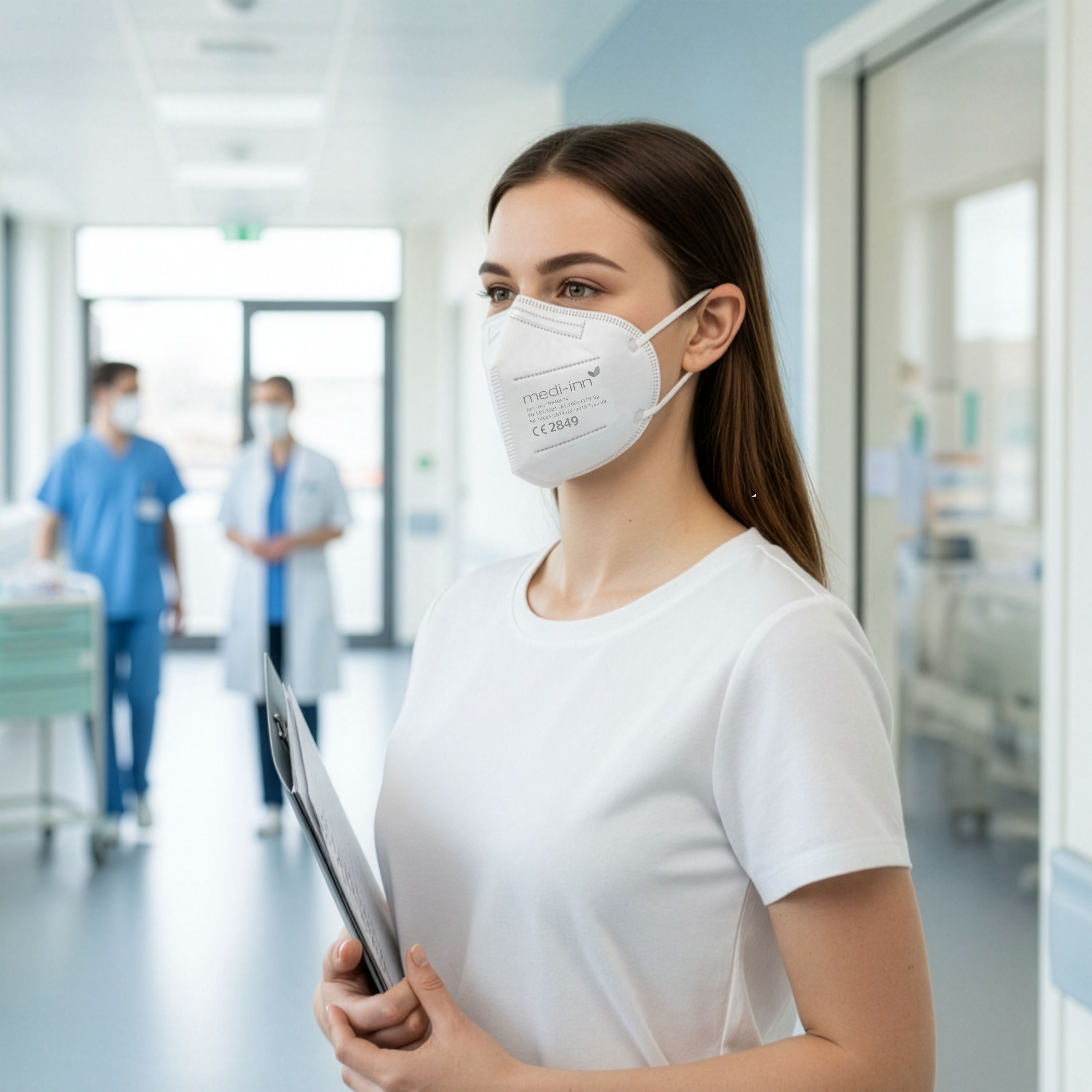 Medi-Inn Atemschutzmasken FFP2 NR, Typ IIR, 3-lagig, weiß